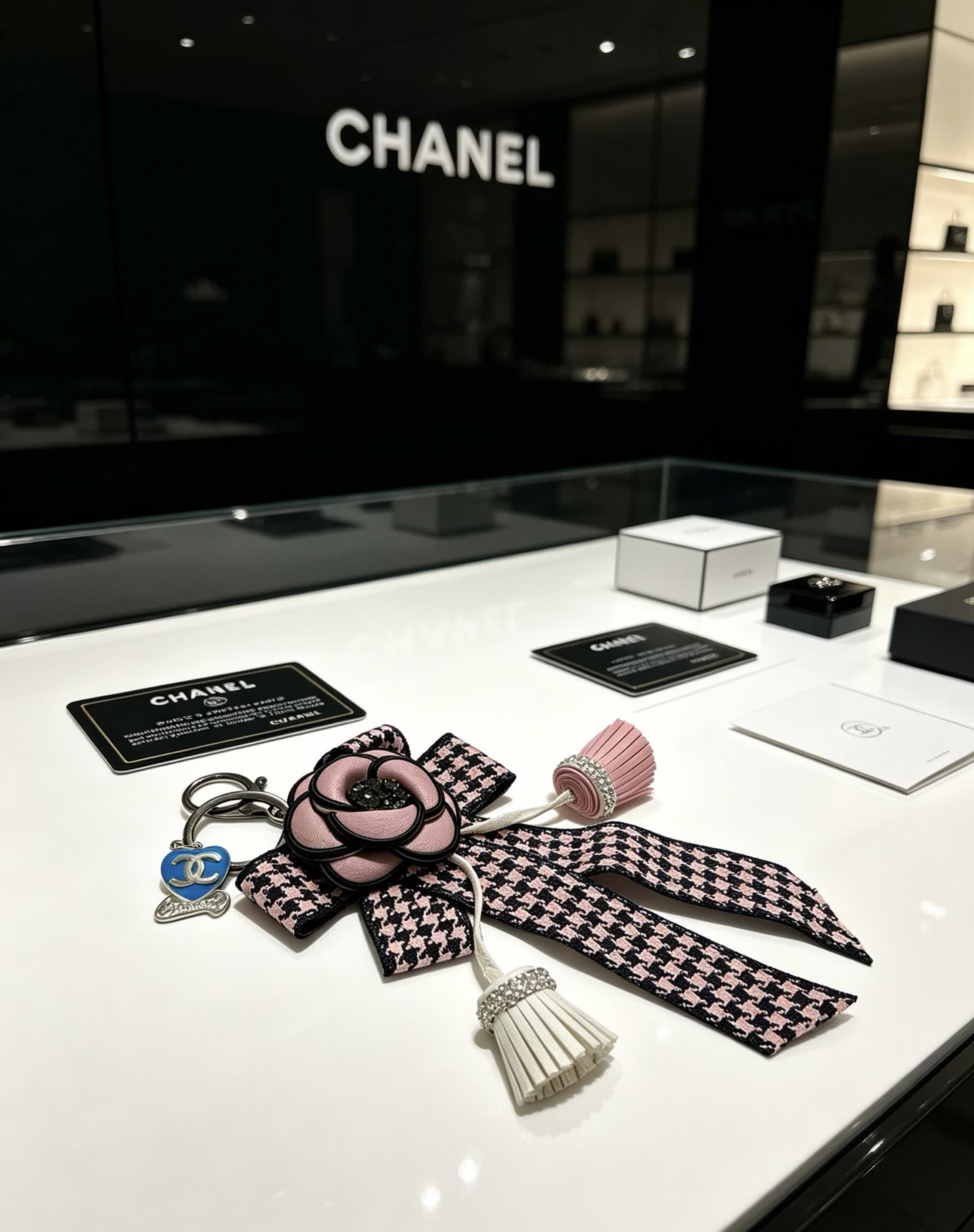 Chanel Houndstooth and Ribbon Keychain