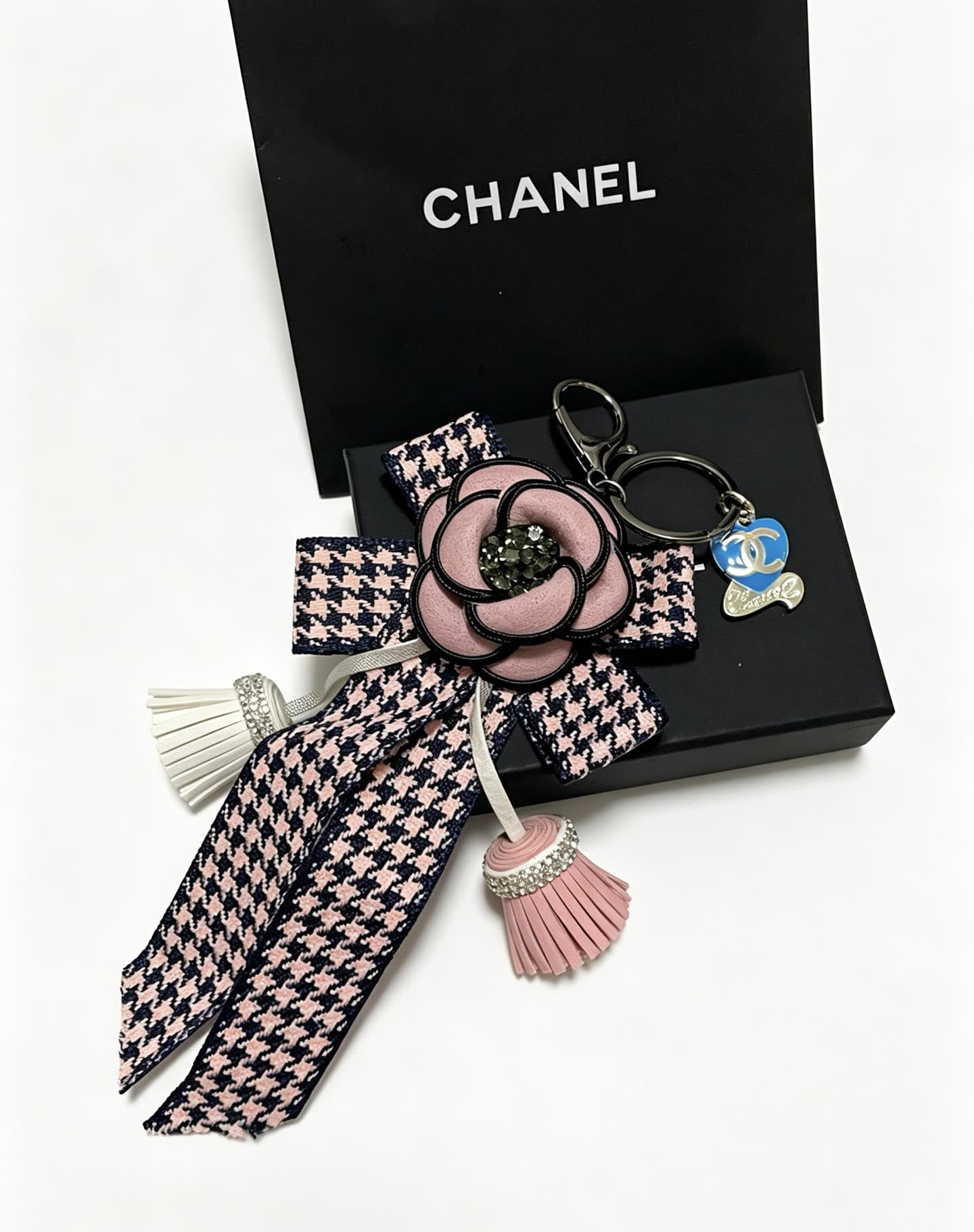 Chanel Houndstooth and Ribbon Keychain