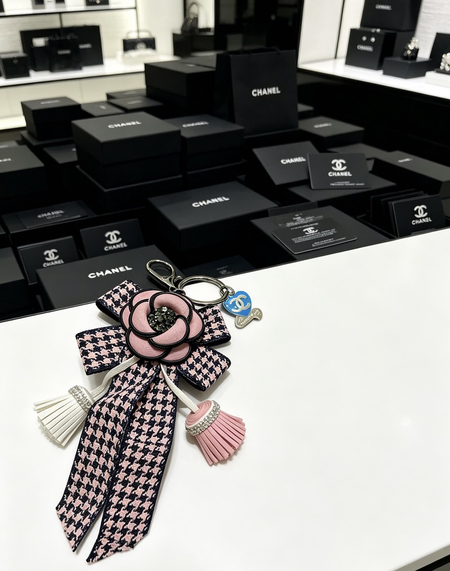 Chanel Houndstooth and Ribbon Keychain