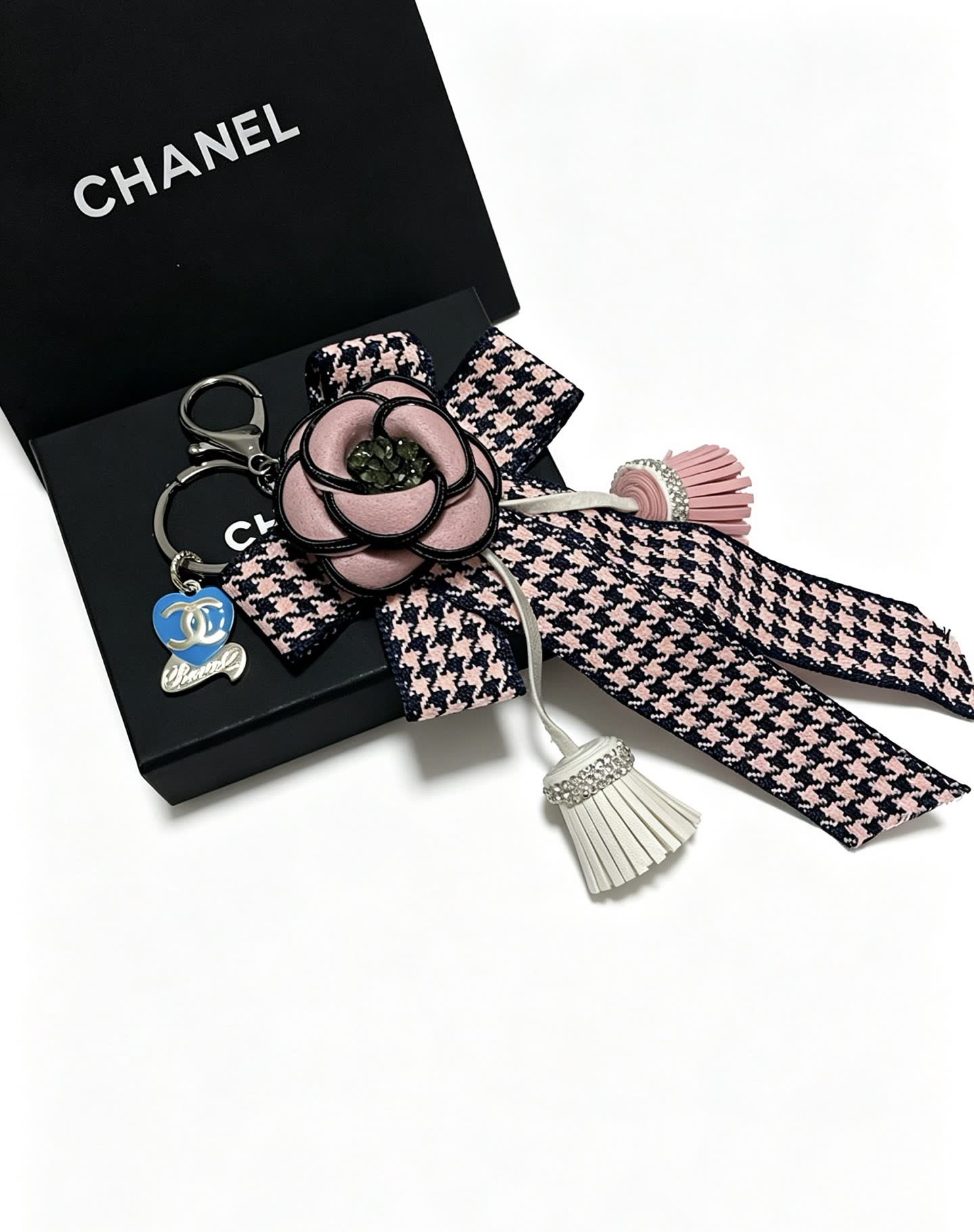 Chanel Houndstooth and Ribbon Keychain