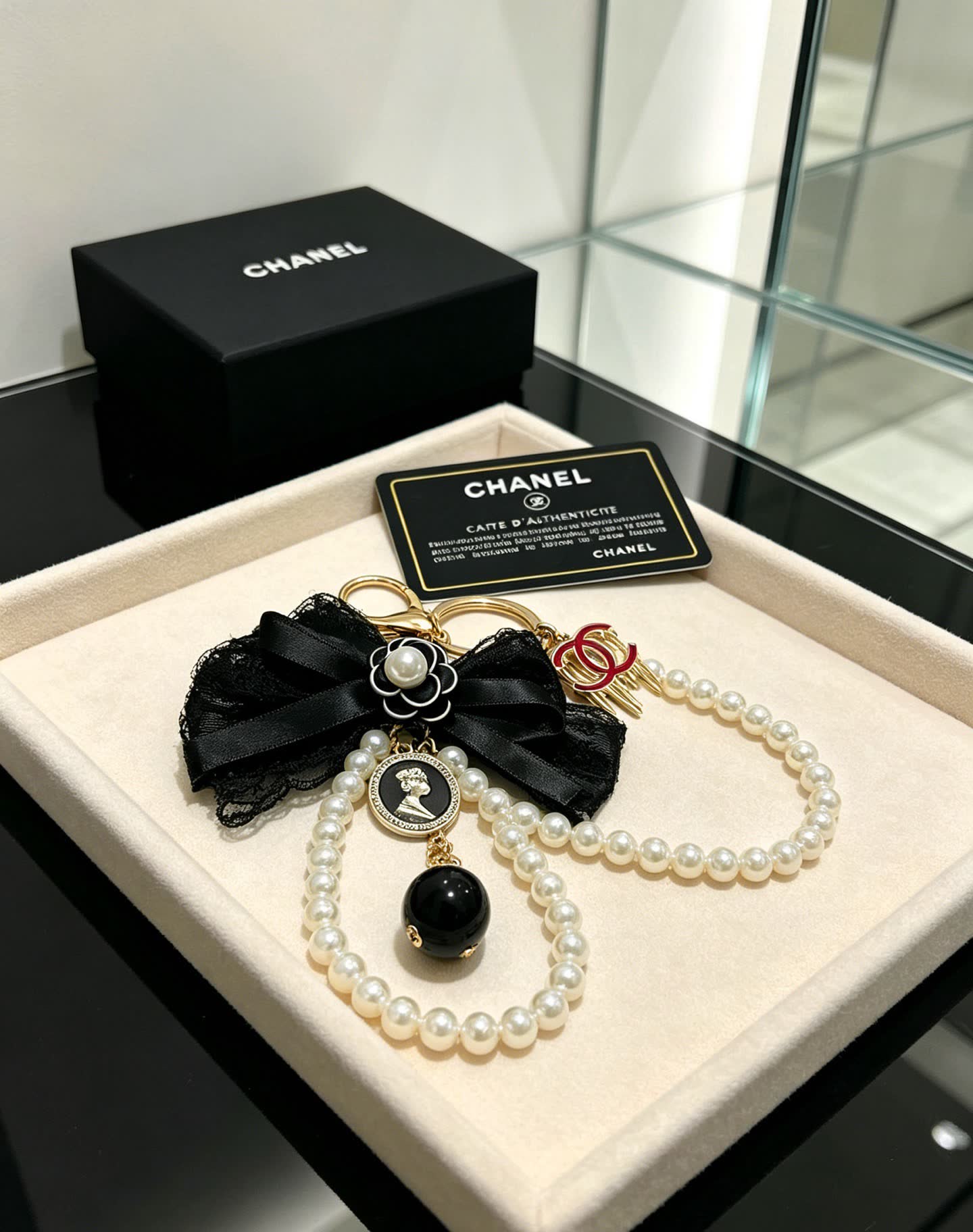 Chanel Pearl and Lace Keychain