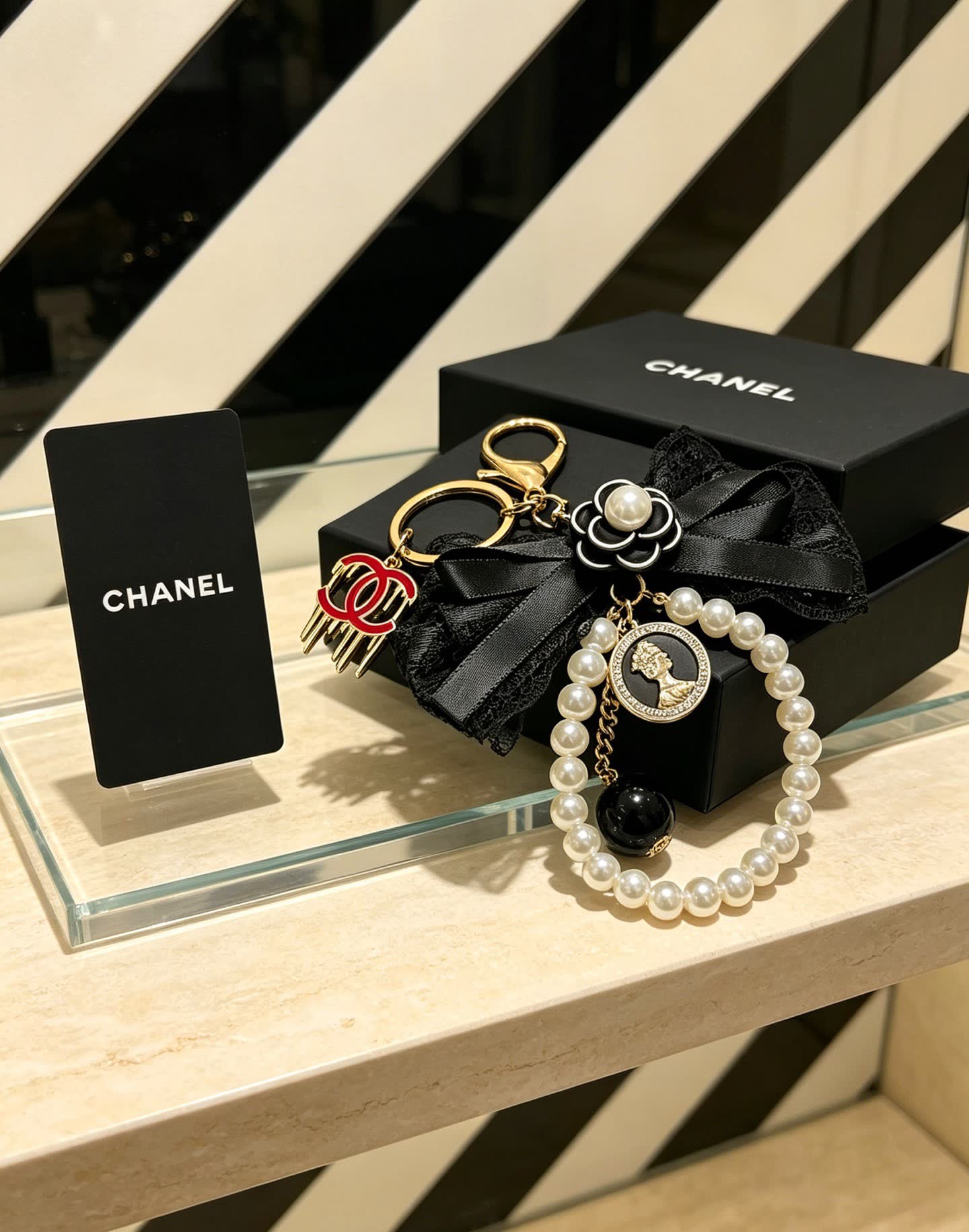 Chanel Pearl and Lace Keychain