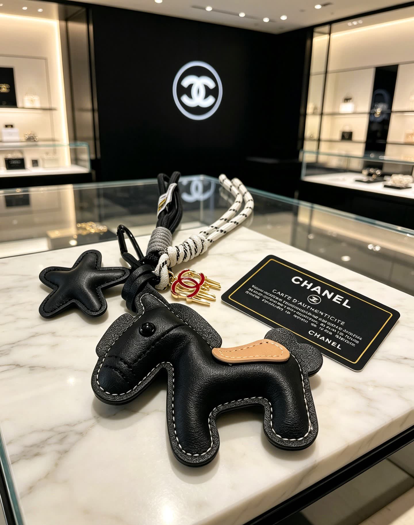 Chanel Leather Keychain with Horse Charm