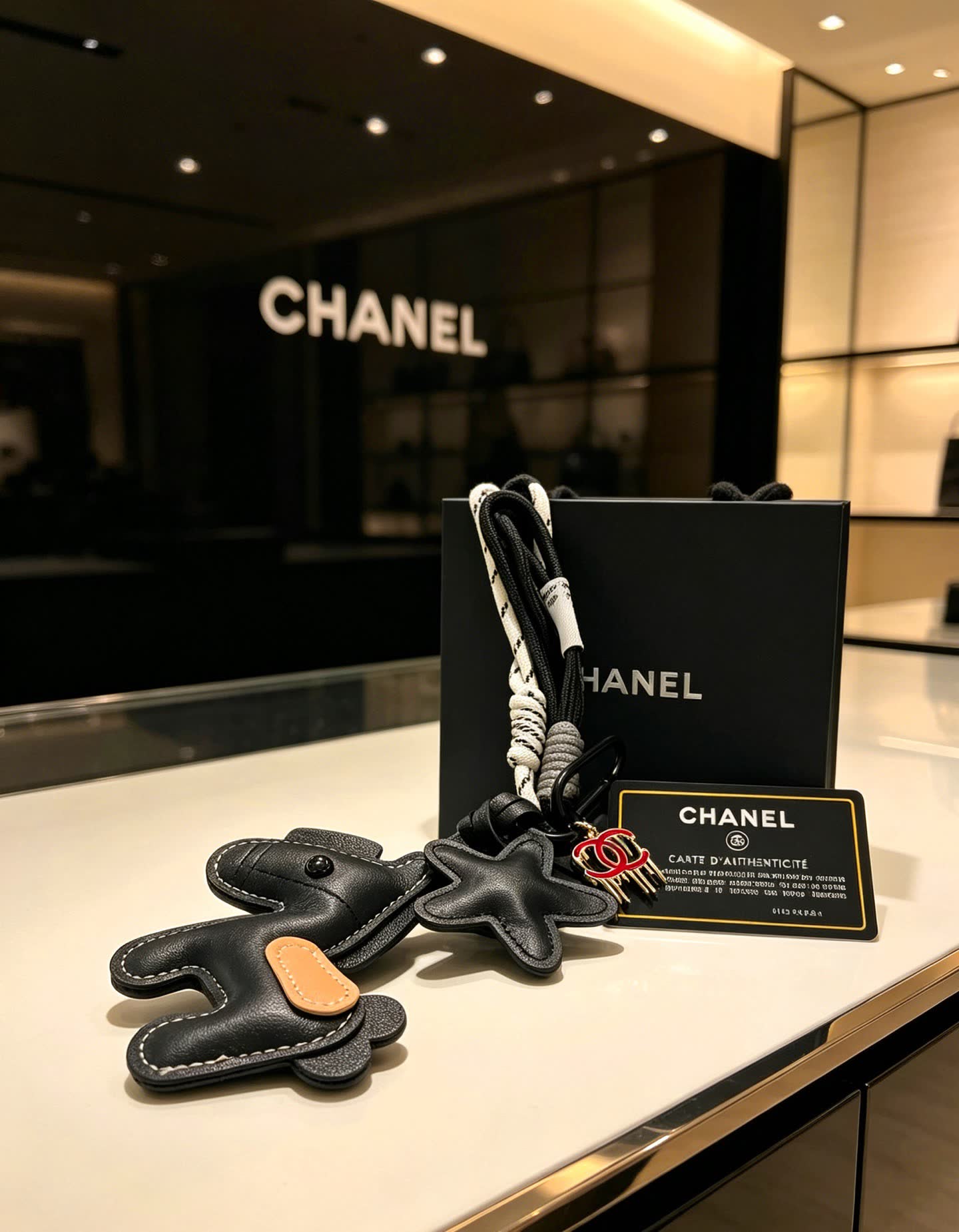 Chanel Leather Keychain with Horse Charm