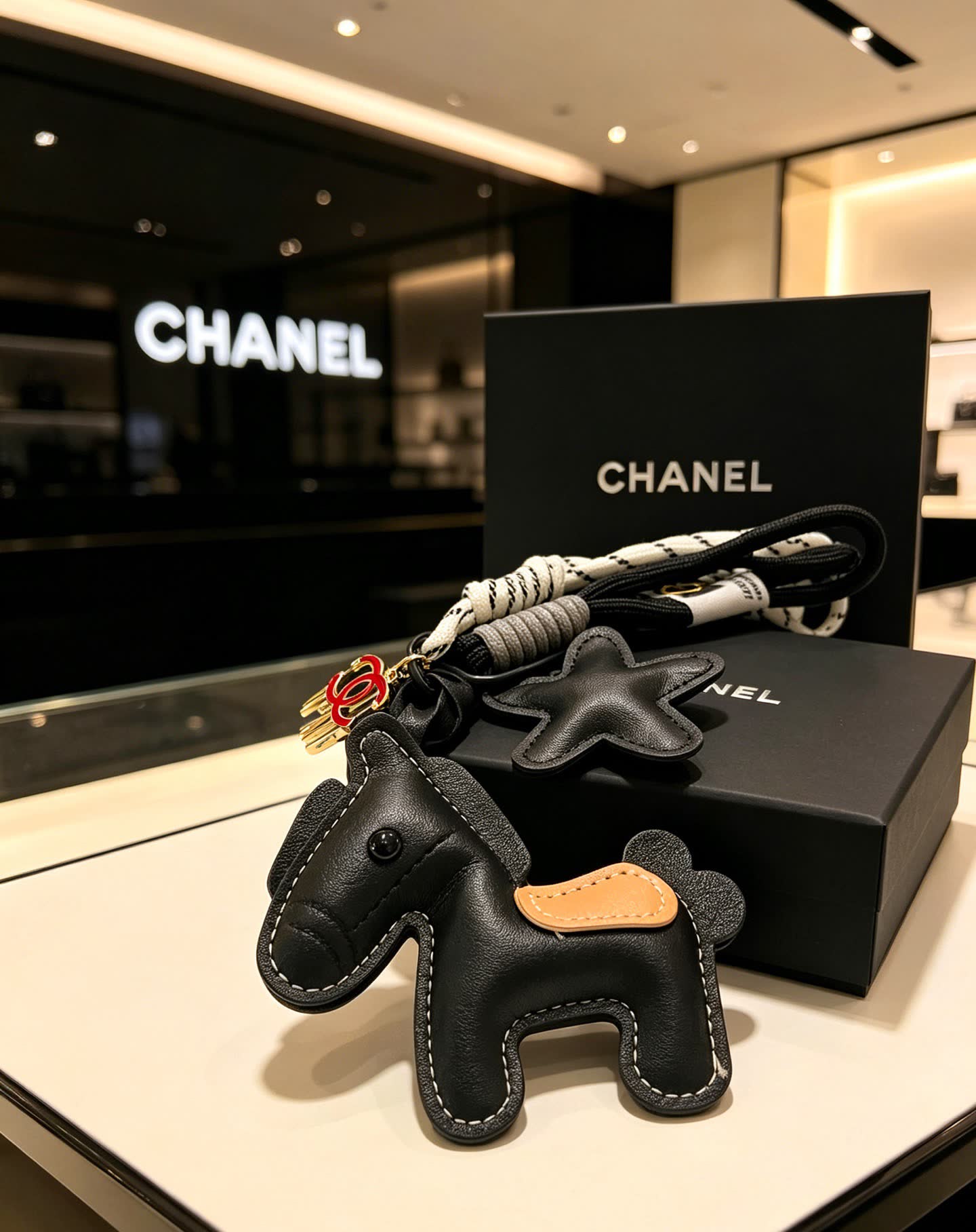 Chanel Leather Keychain with Horse Charm