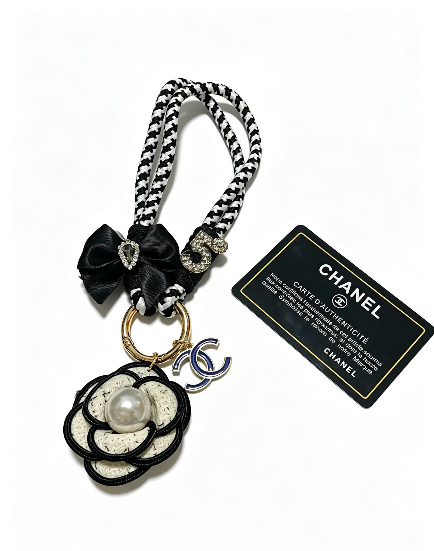 Chanel CC Logo Keychain with Pearl Flower