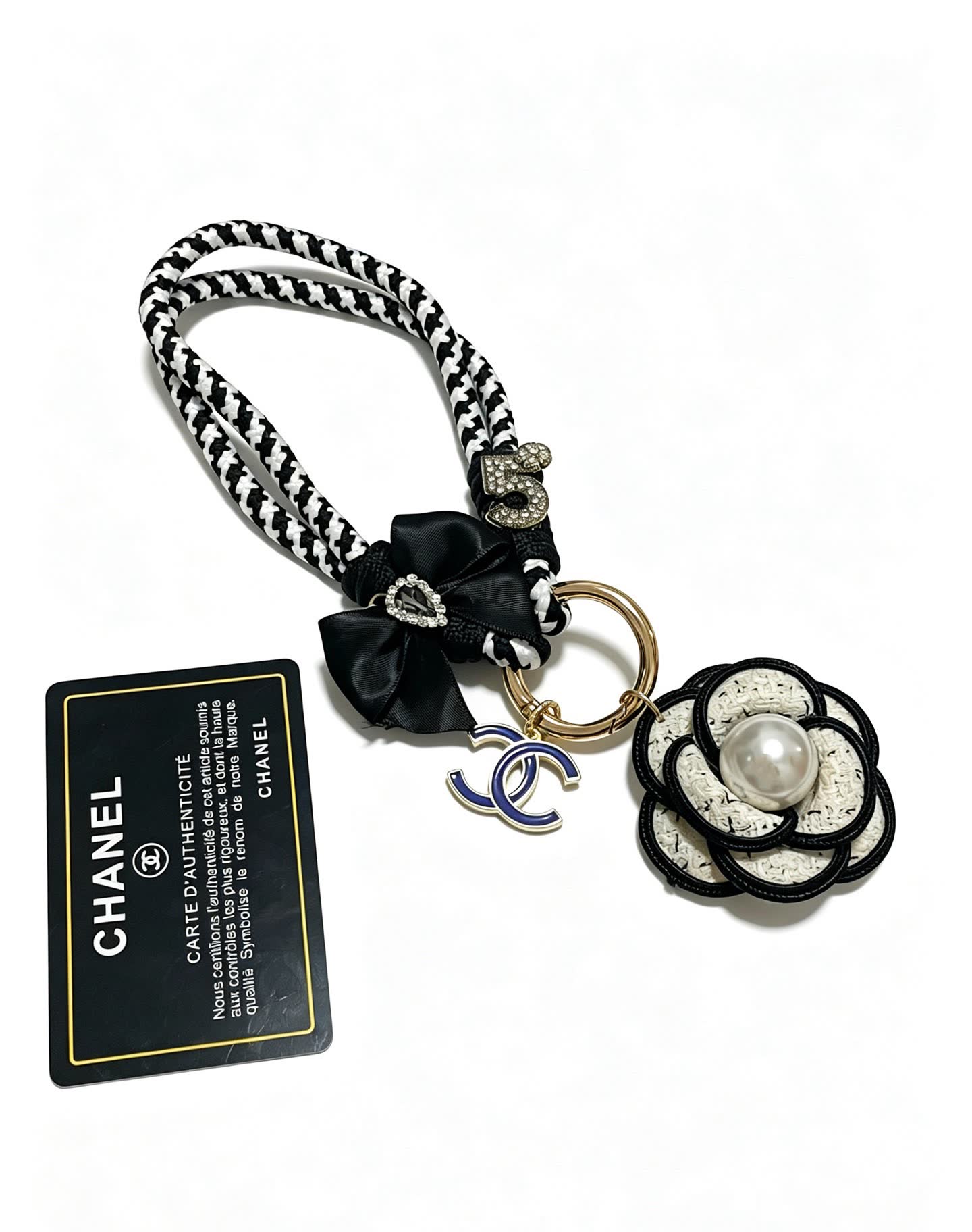 Chanel CC Logo Keychain with Pearl Flower
