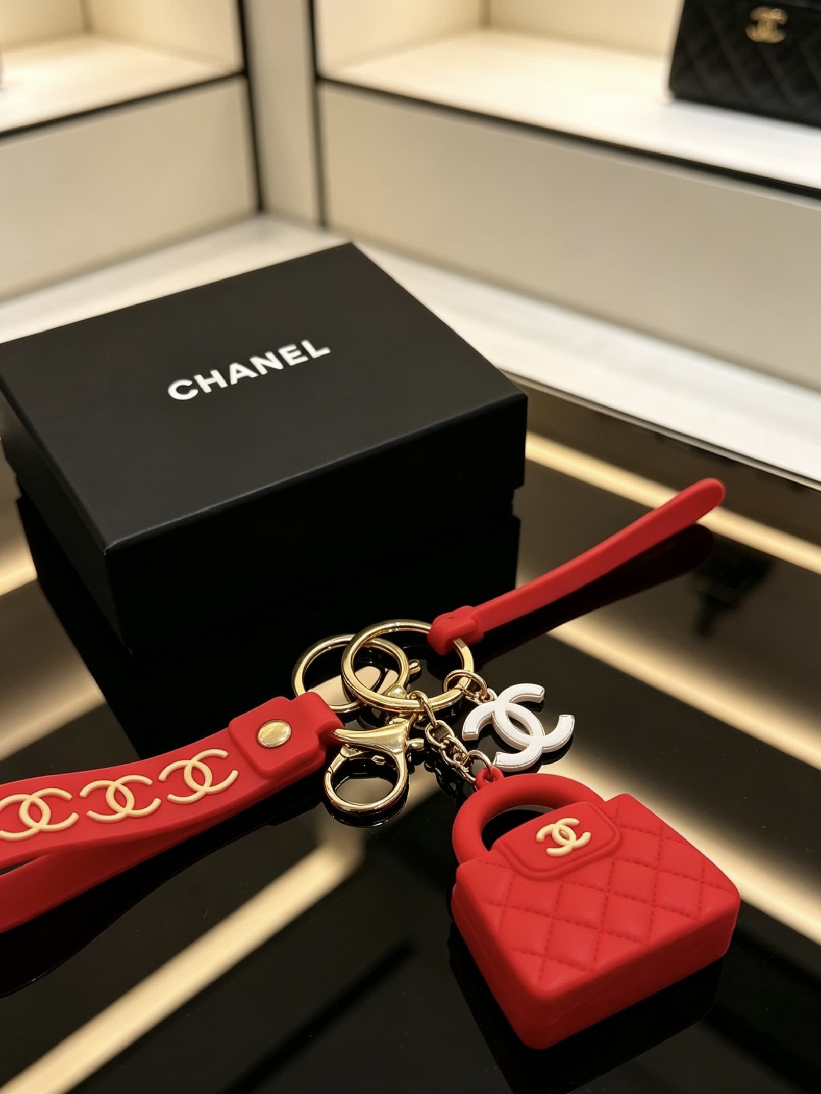 Chanel Red Quilted Bag Keychain