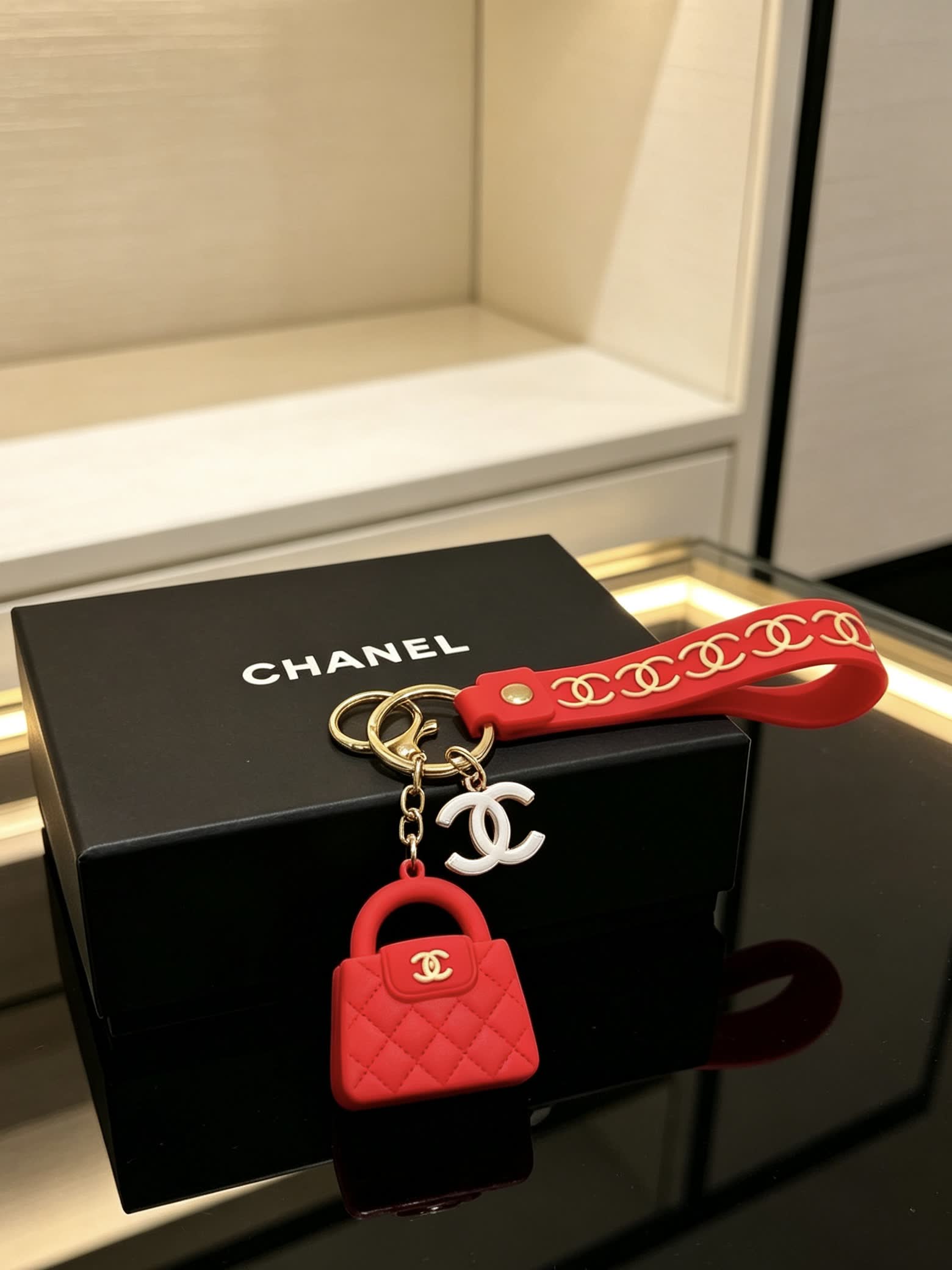 Chanel Red Quilted Bag Keychain