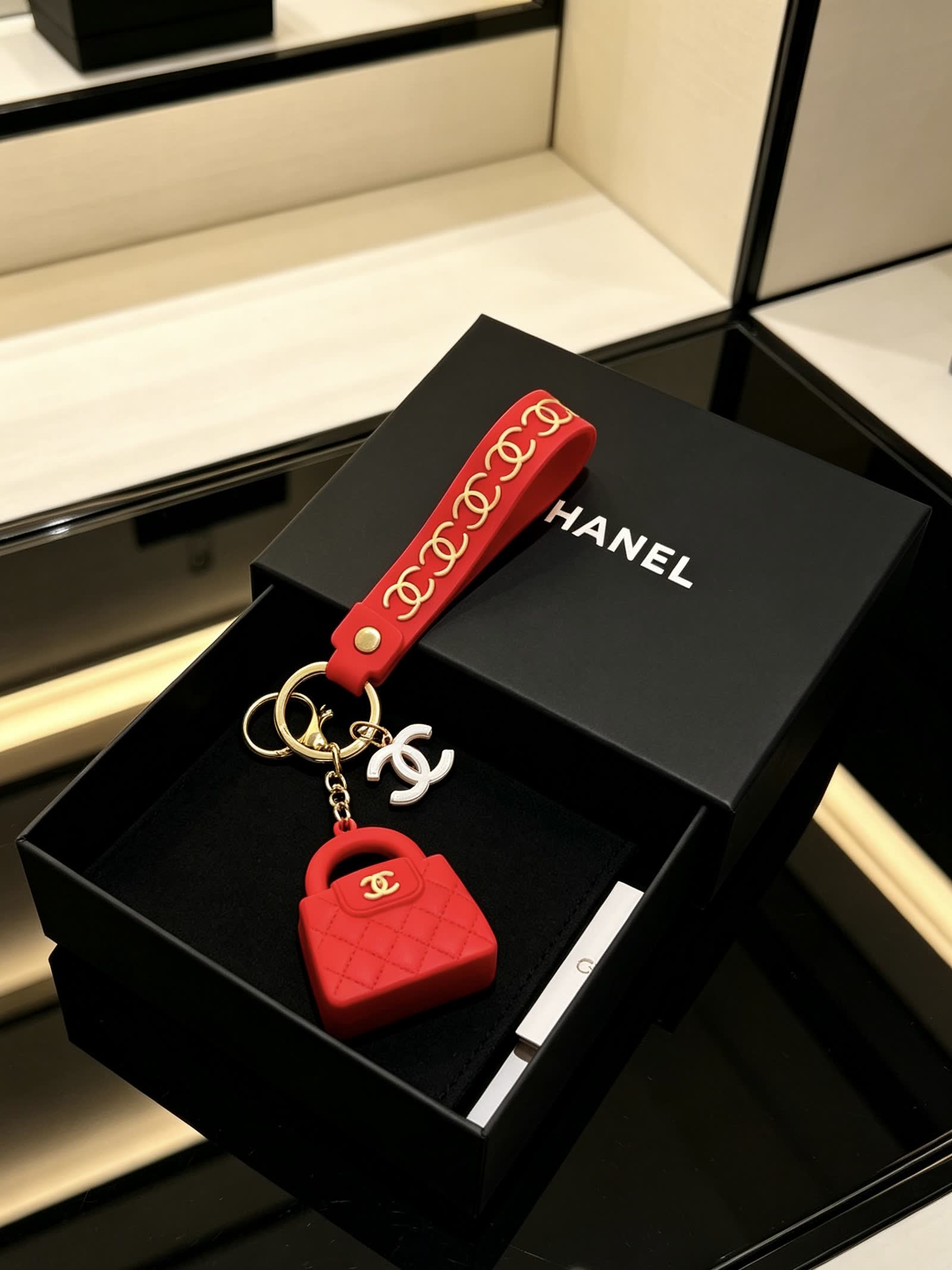 Chanel Red Quilted Bag Keychain