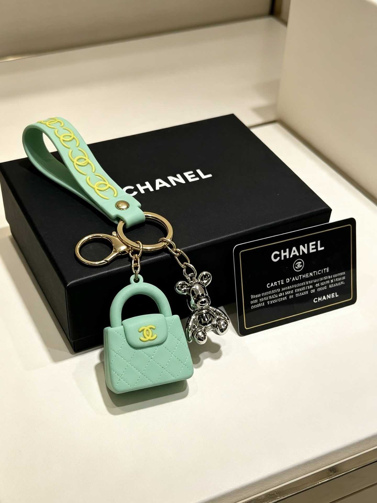 Chanel Keychain with Mint Green Bag Charm