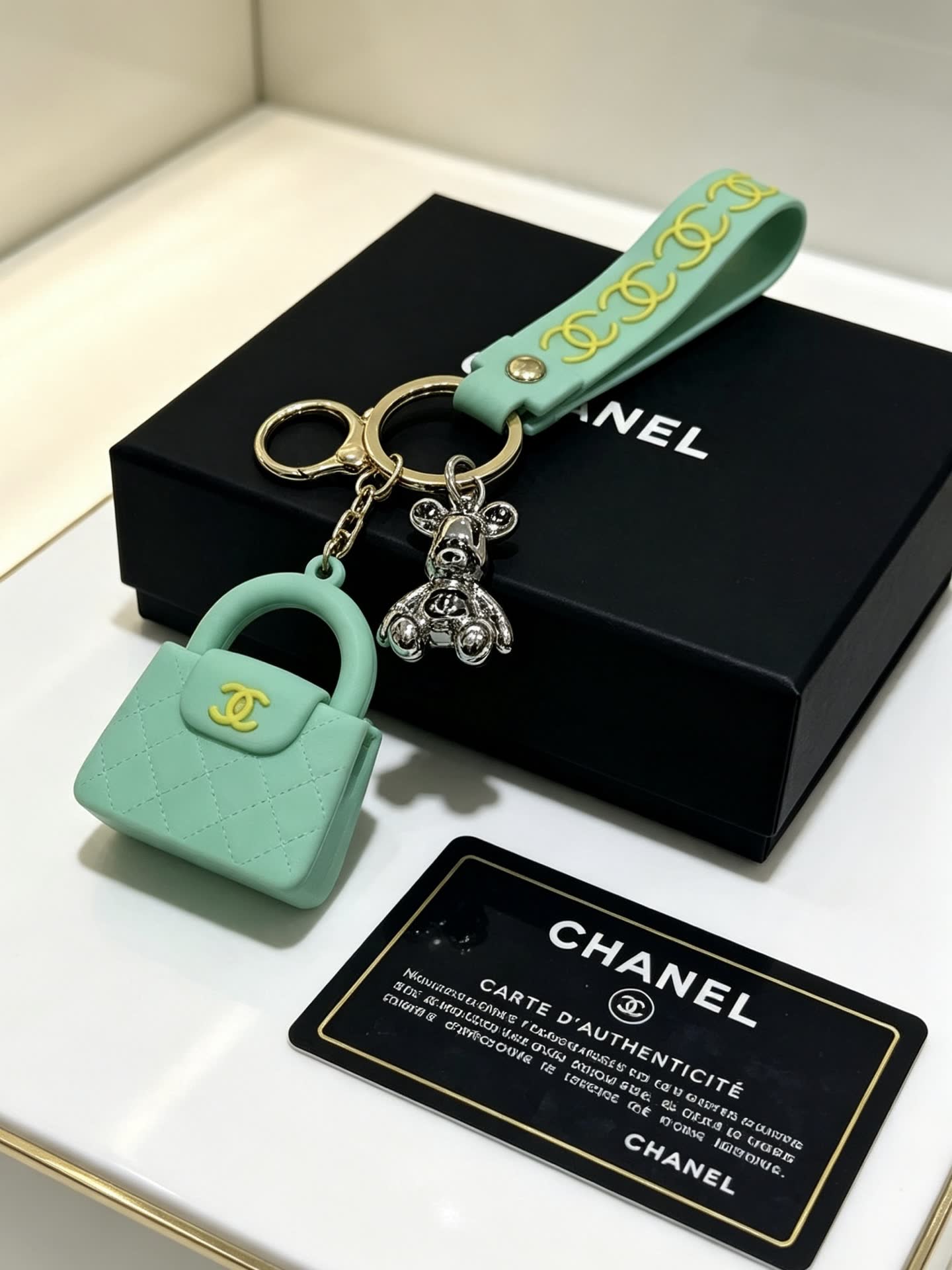 Chanel Keychain with Mint Green Bag Charm