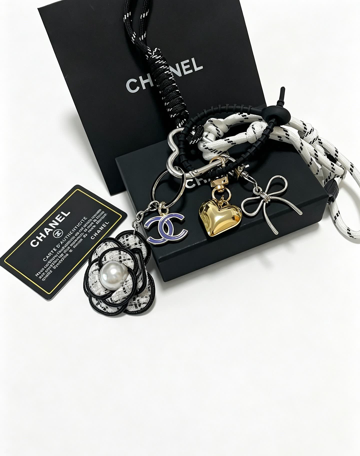 Chanel Keychain with Rope and Flower Design
