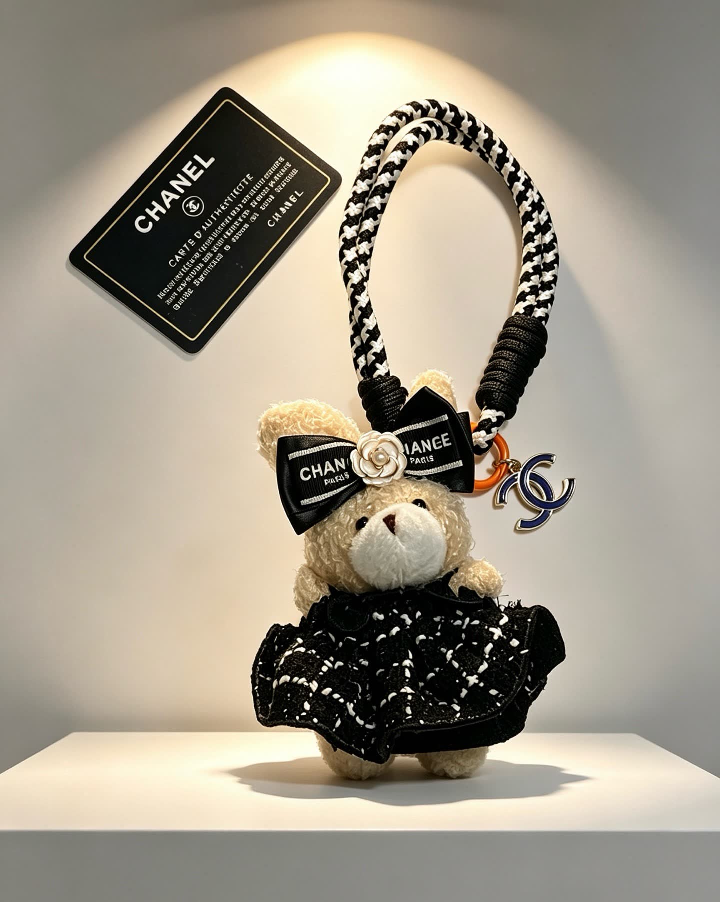 Chanel Bear Charm with Black and White Rope Strap Chanel Bear Charm with Black and White Rope Strap