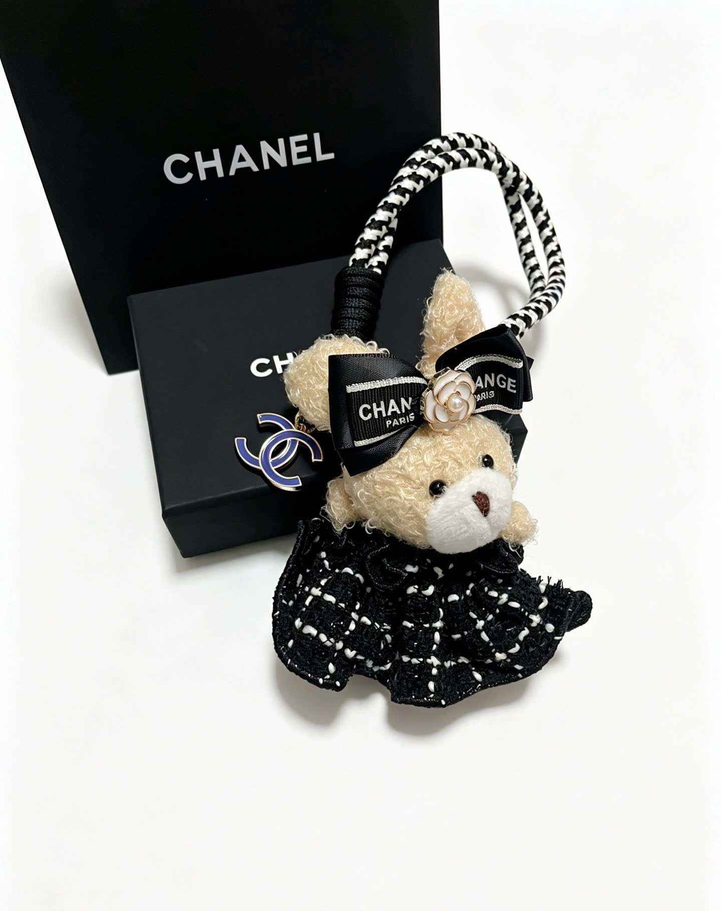 Chanel Bear Charm with Black and White Rope Strap