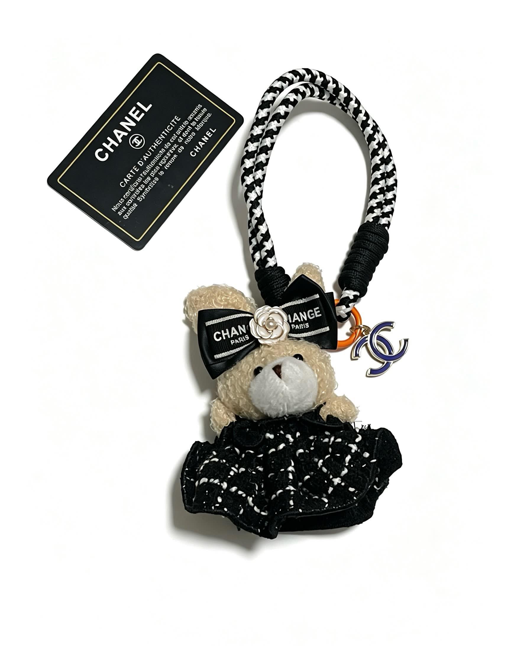 Chanel Bear Charm with Black and White Rope Strap
