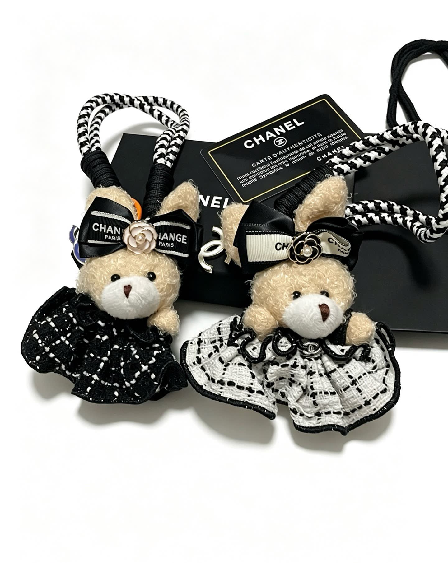 Chanel Bear Charm with Black and White Rope Strap