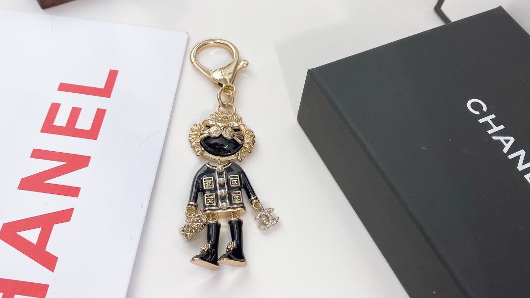 Chanel Keychain with Gold Tone and Black Enamel