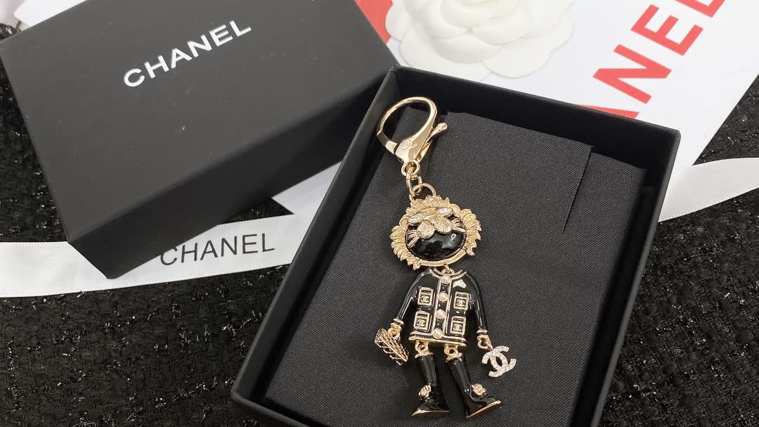 Chanel Keychain with Gold Tone and Black Enamel