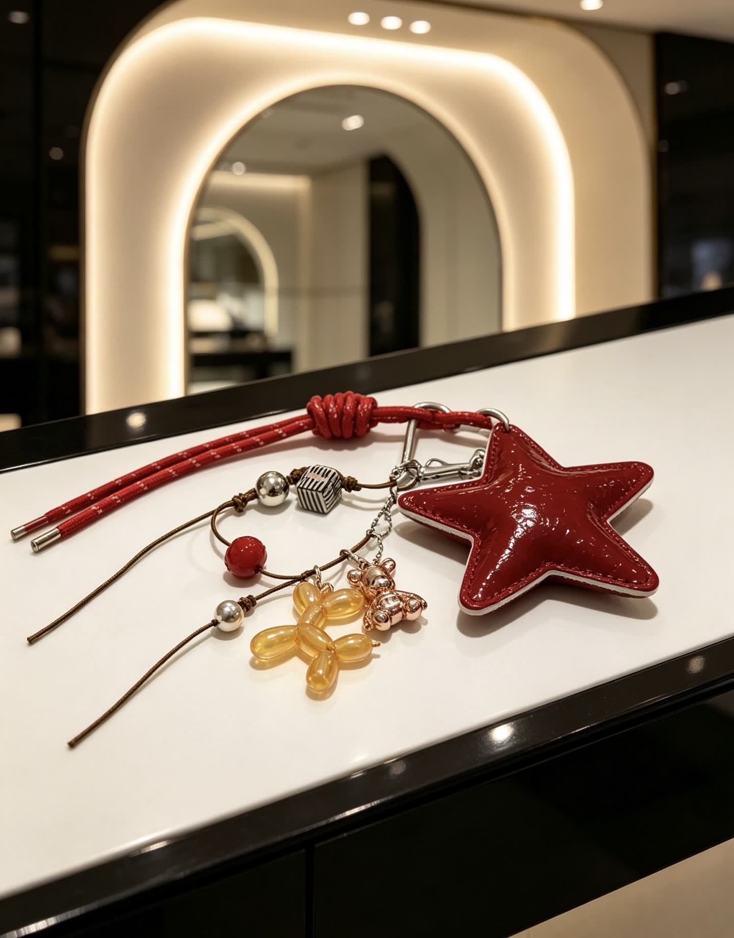 Chanel Red Star Charm Keychain