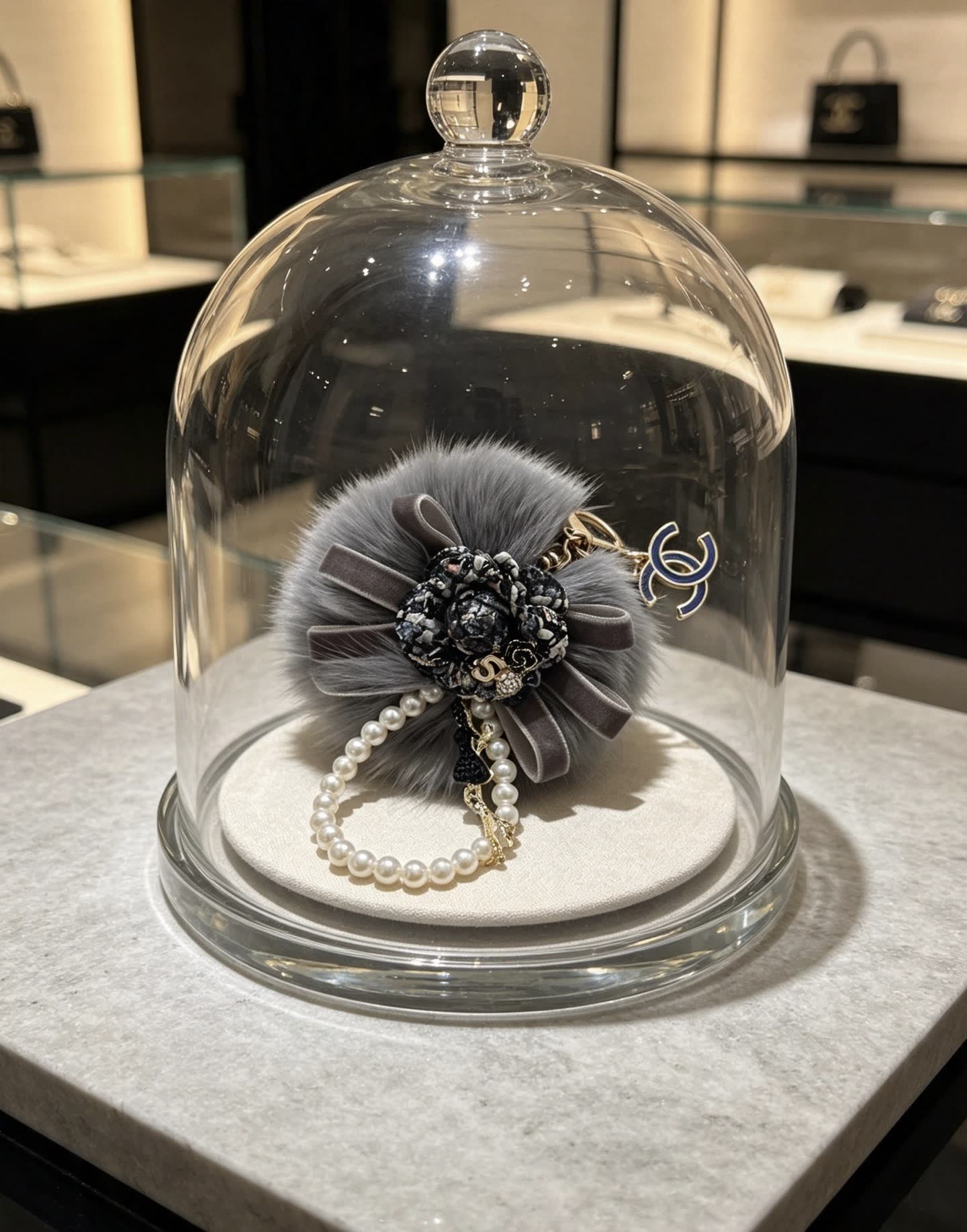 Chanel Gray Furry Charm with Pearls Chanel Gray Furry Charm with Pearls