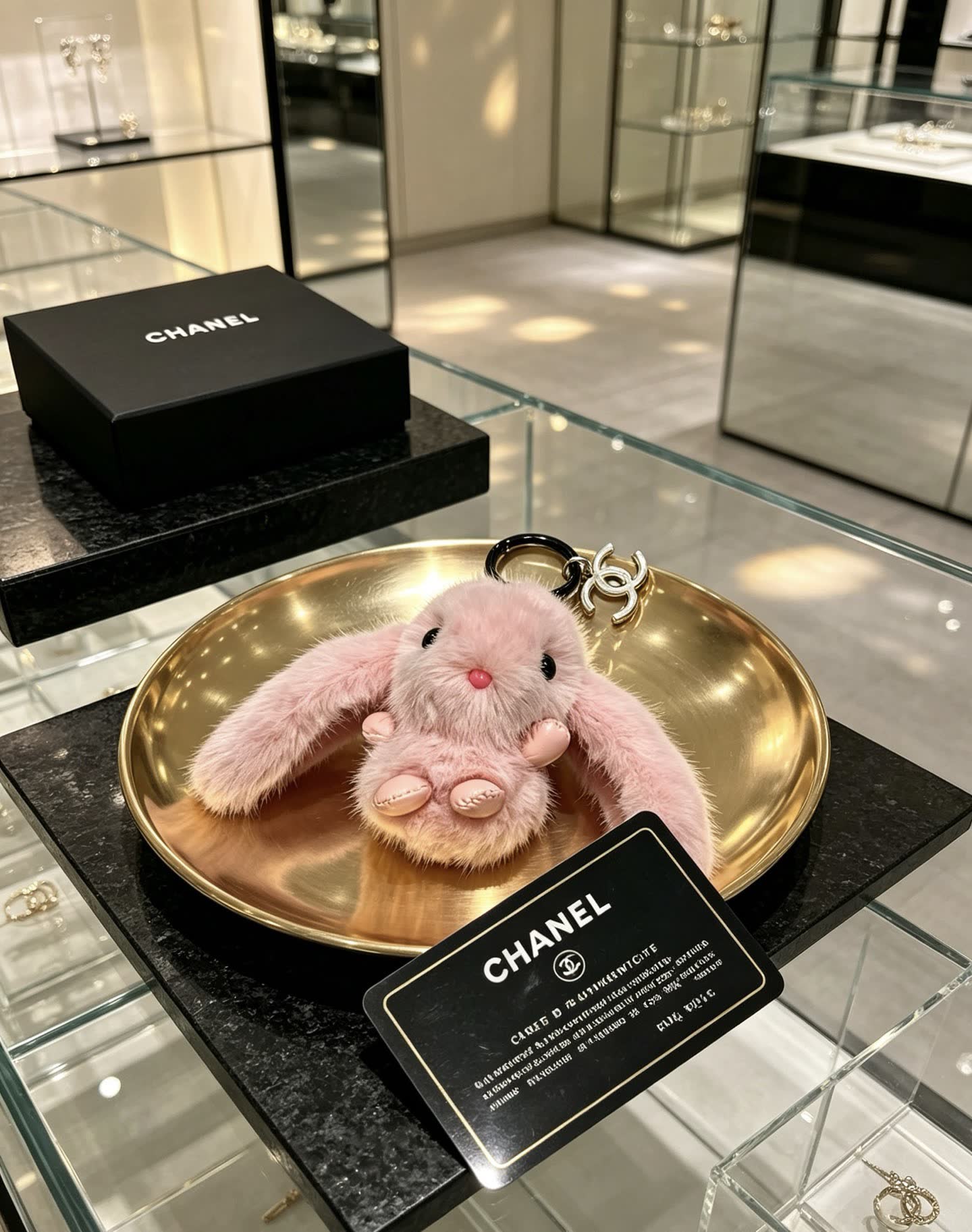 Chanel Pink Furry Bunny Keychain
