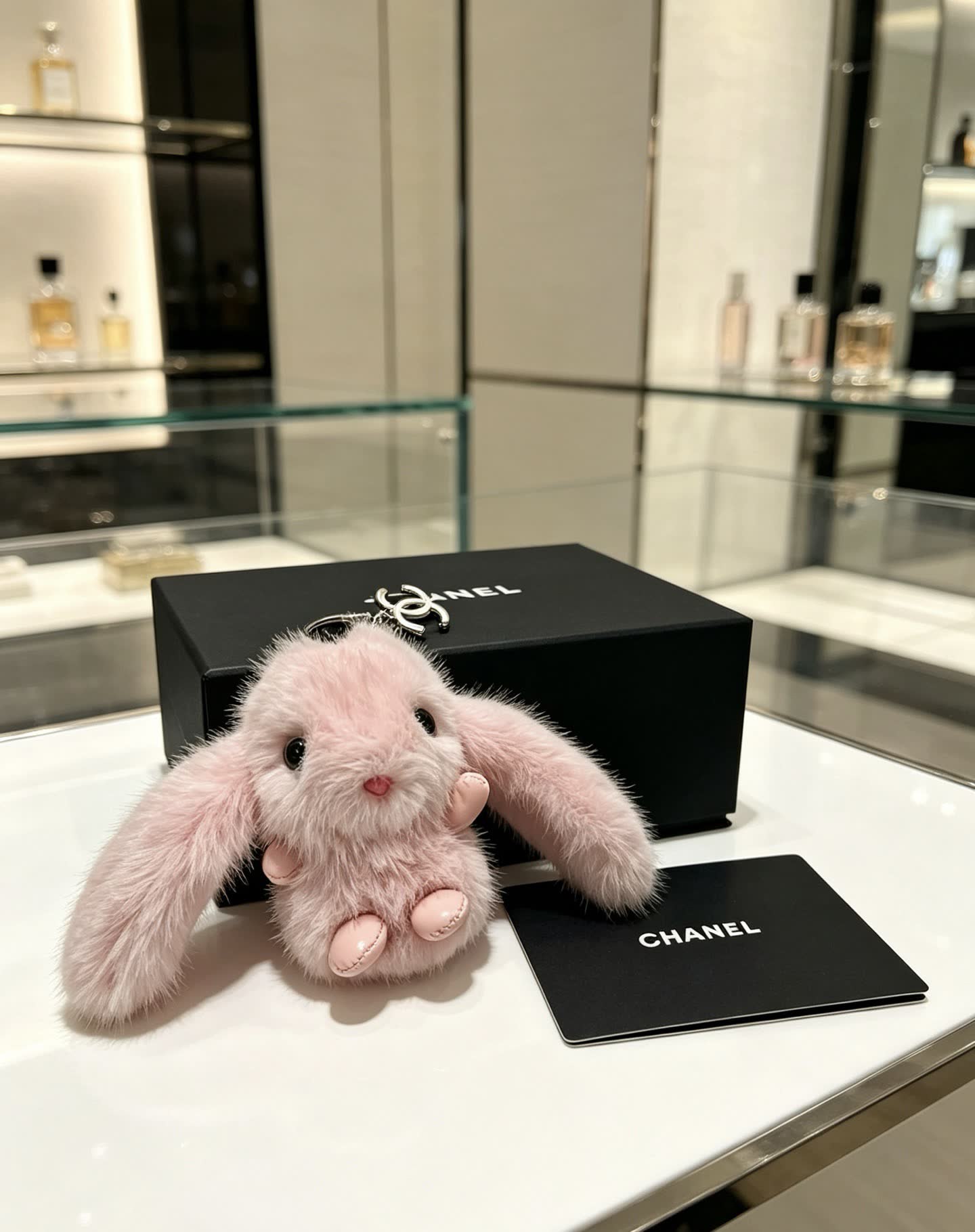 Chanel Pink Furry Bunny Keychain