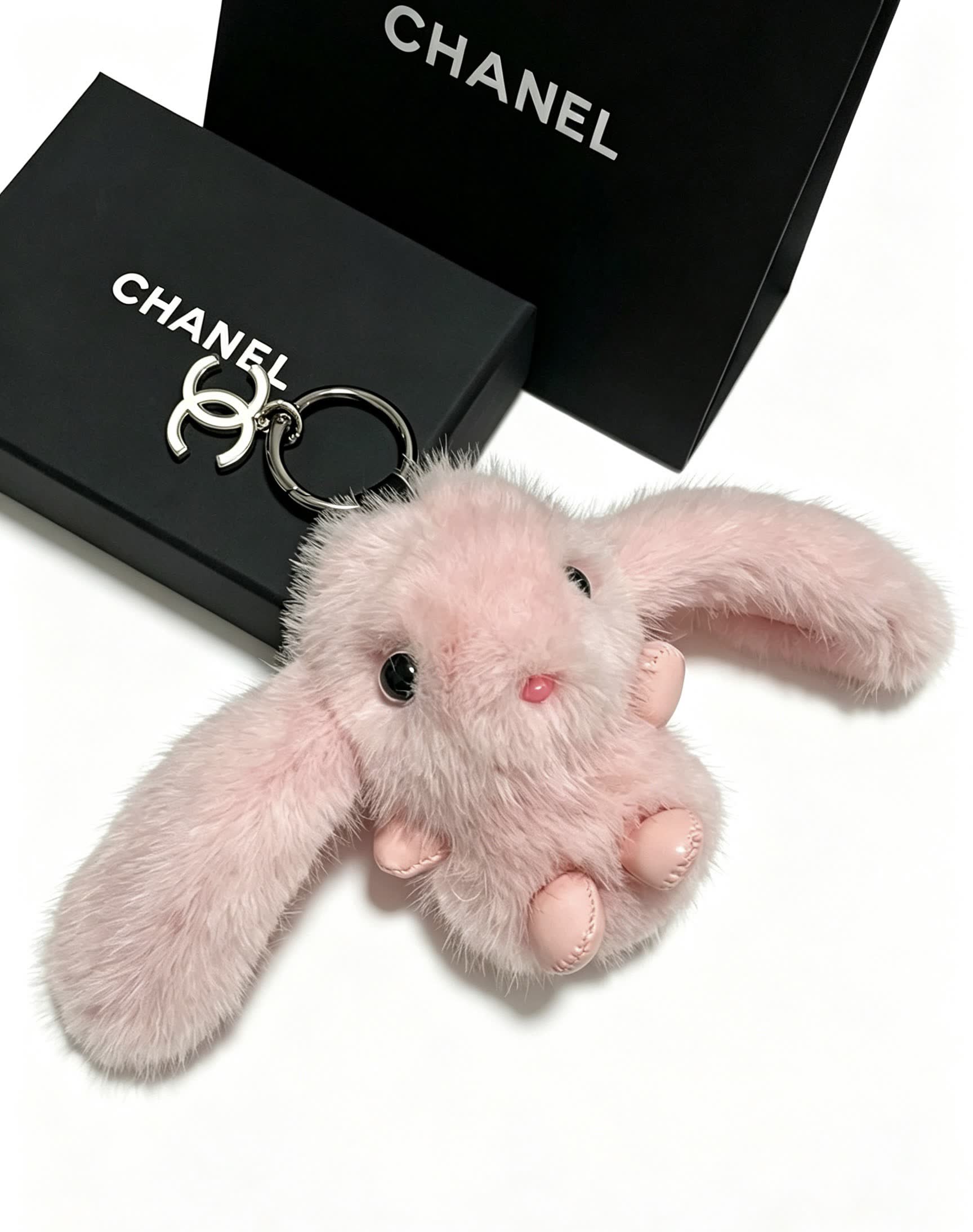 Chanel Pink Furry Bunny Keychain