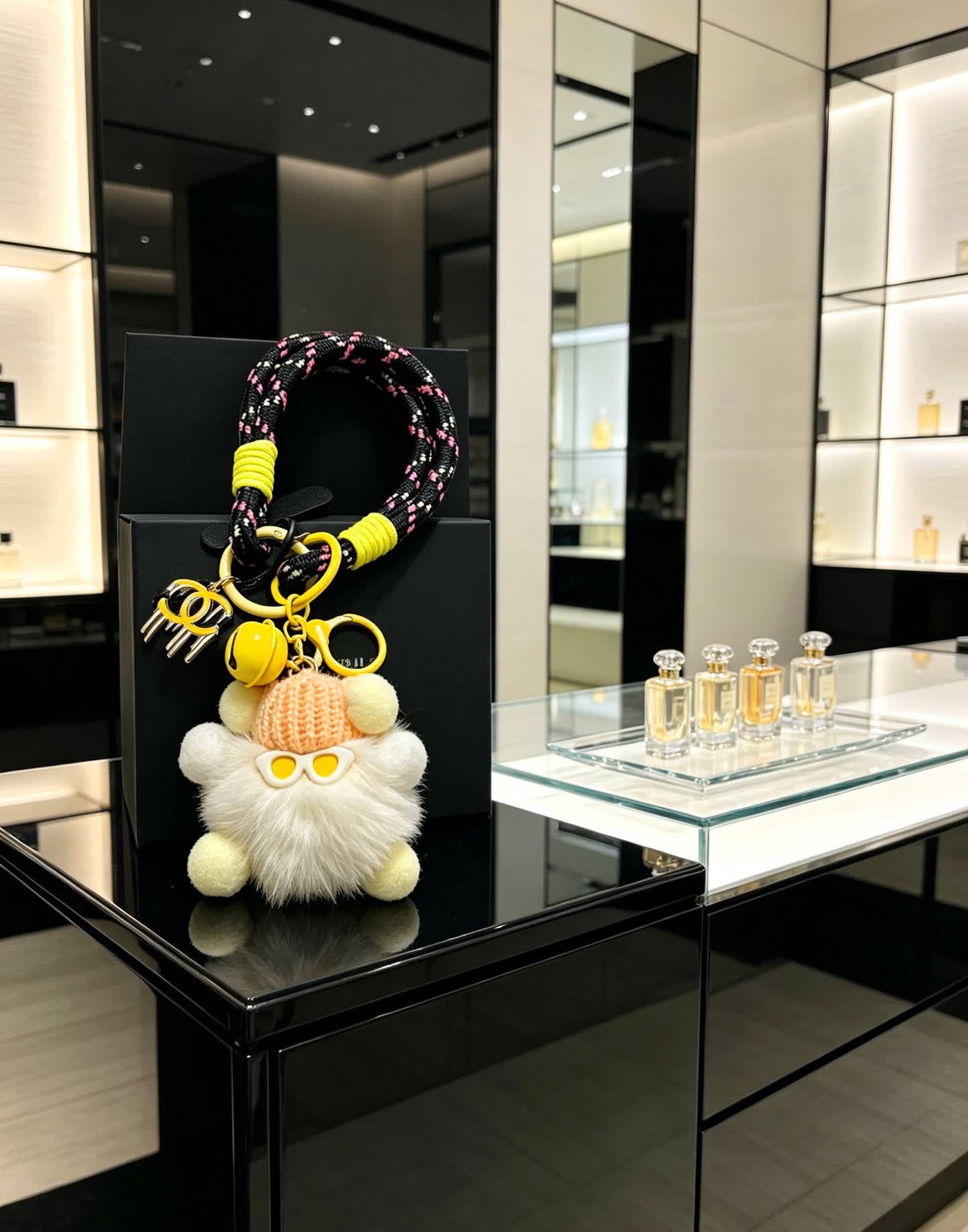 Chanel Keychain with Fur and Beads