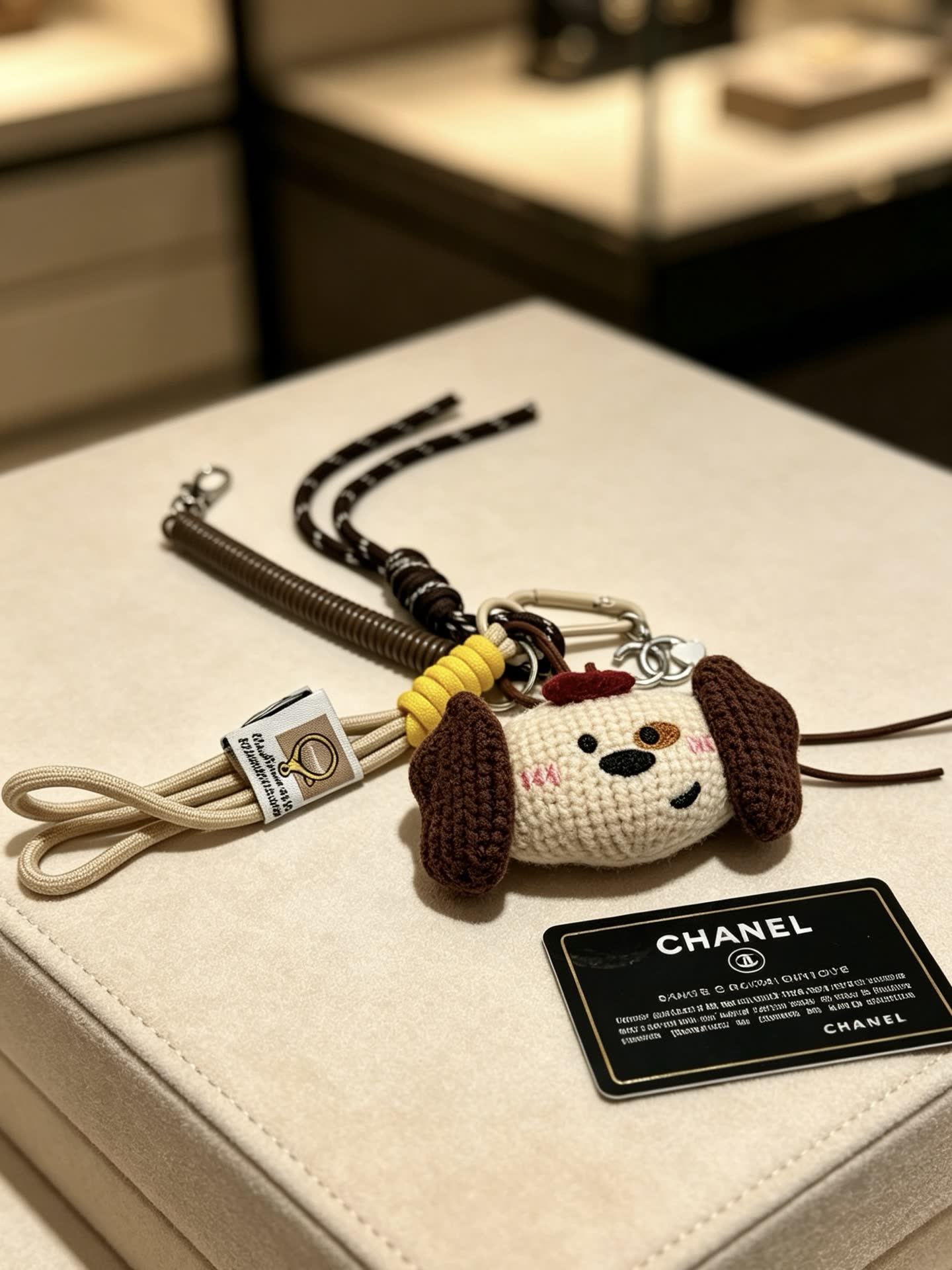 Chanel Beige Dog Keychain