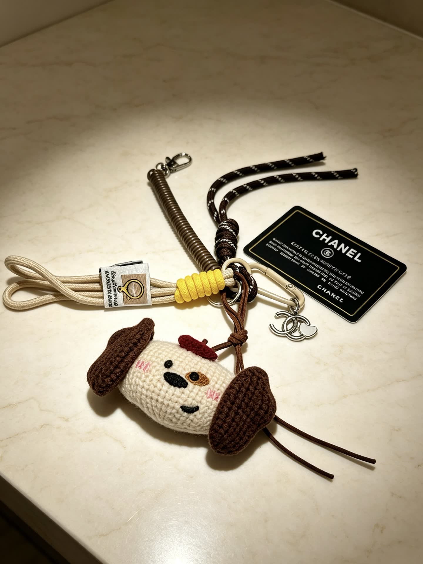 Chanel Beige Dog Keychain