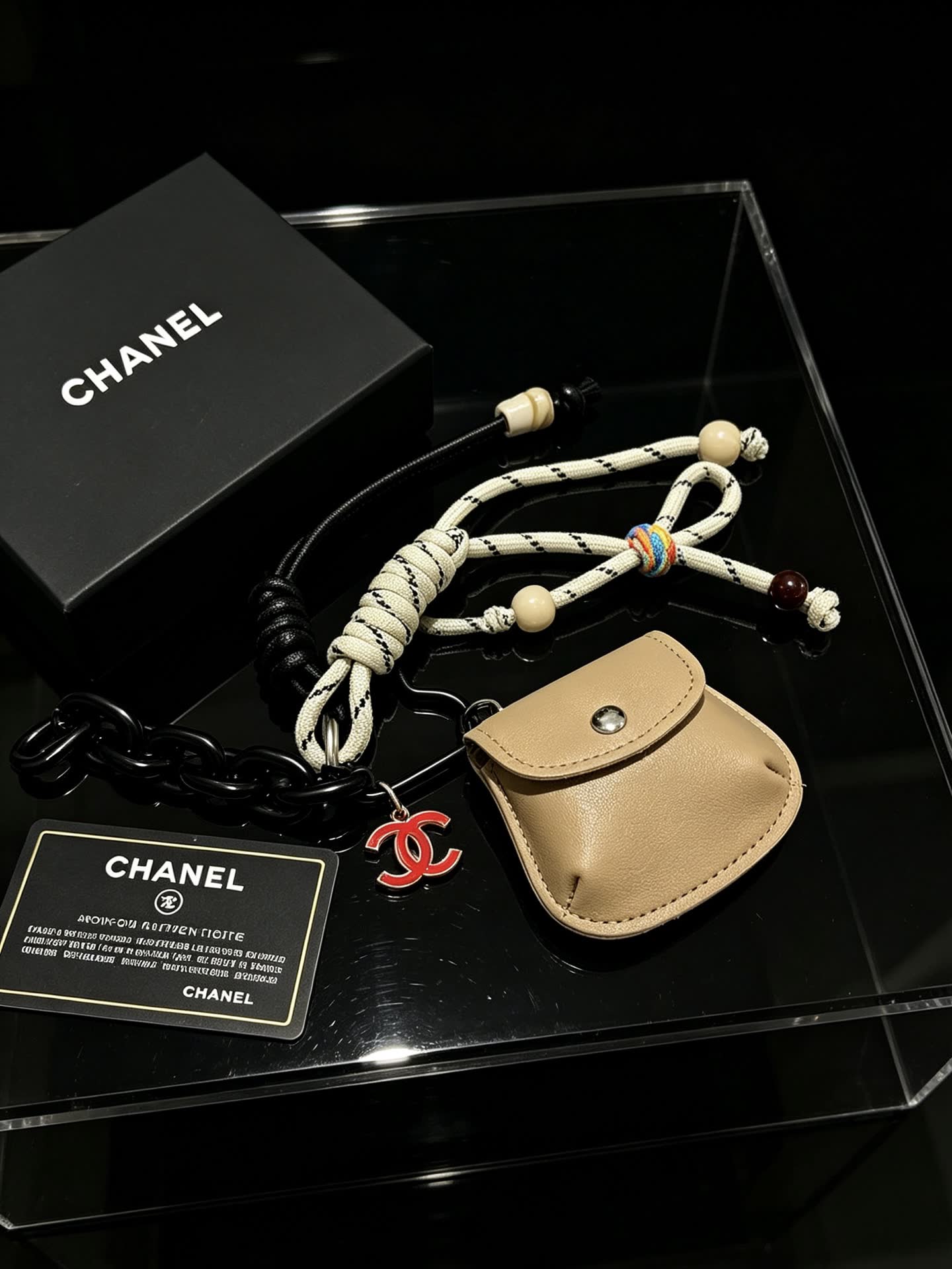 Chanel Keychain with Leather Pouch and Rope Design