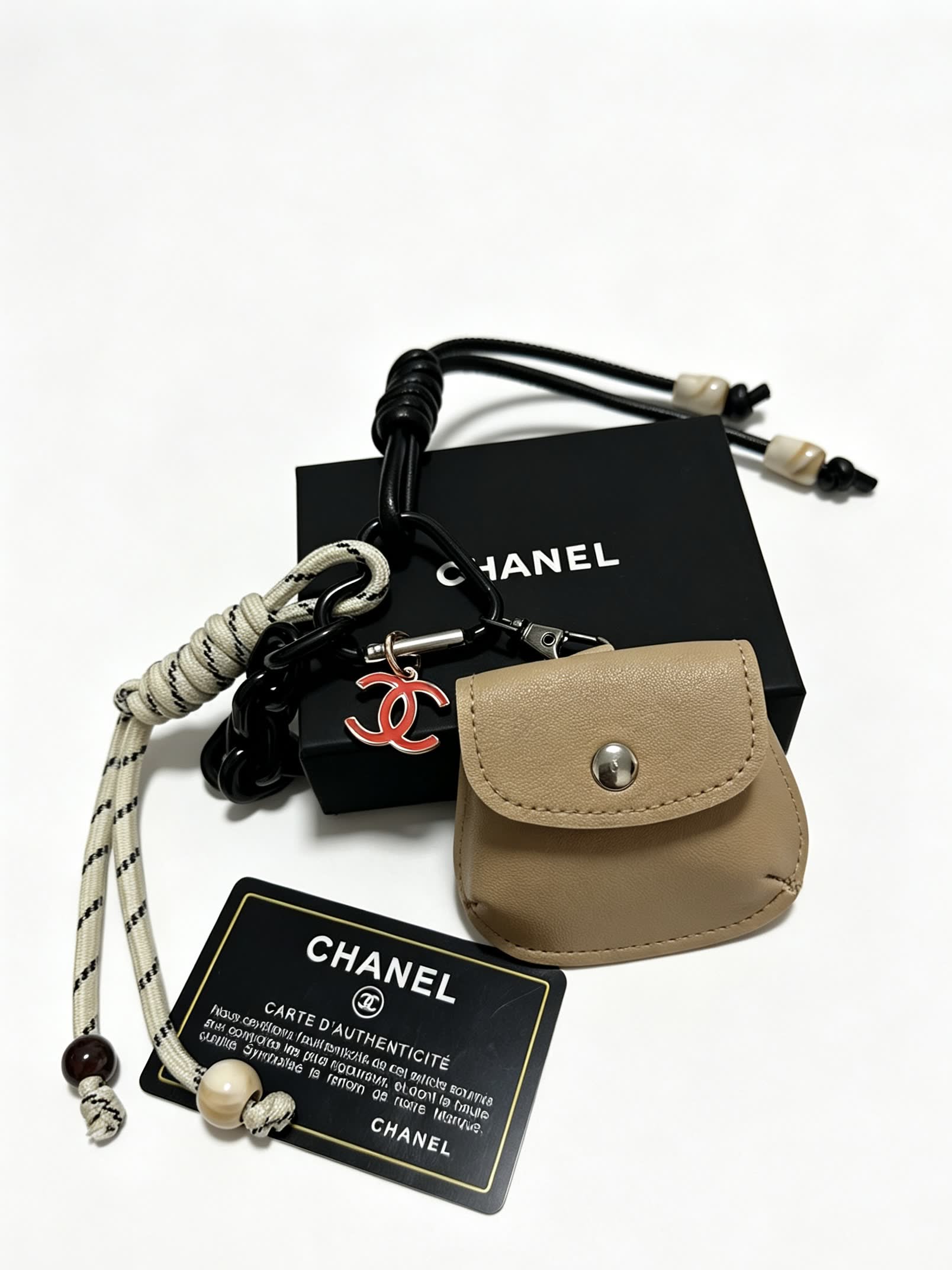 Chanel Keychain with Leather Pouch and Rope Design