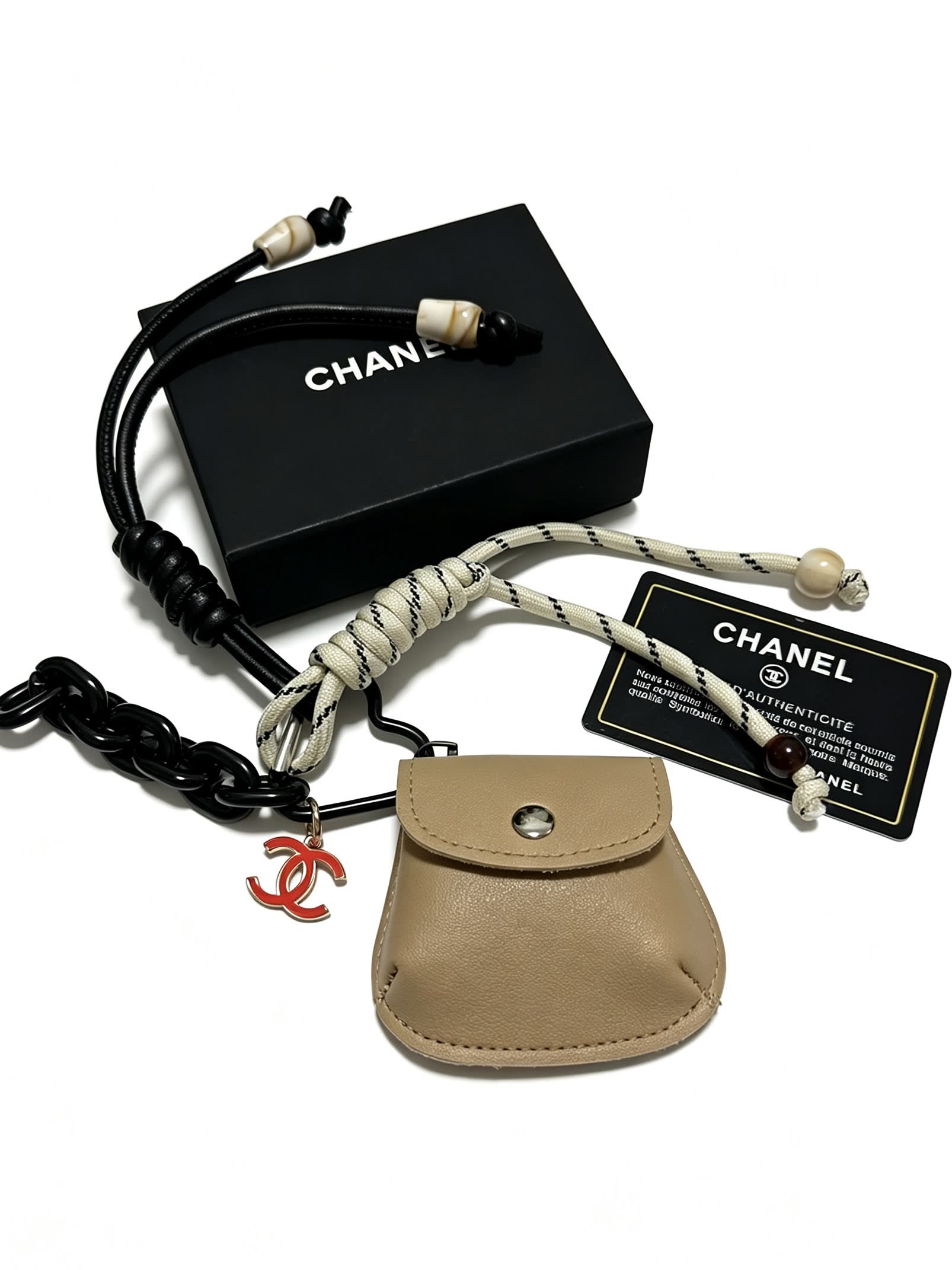 Chanel Keychain with Leather Pouch and Rope Design