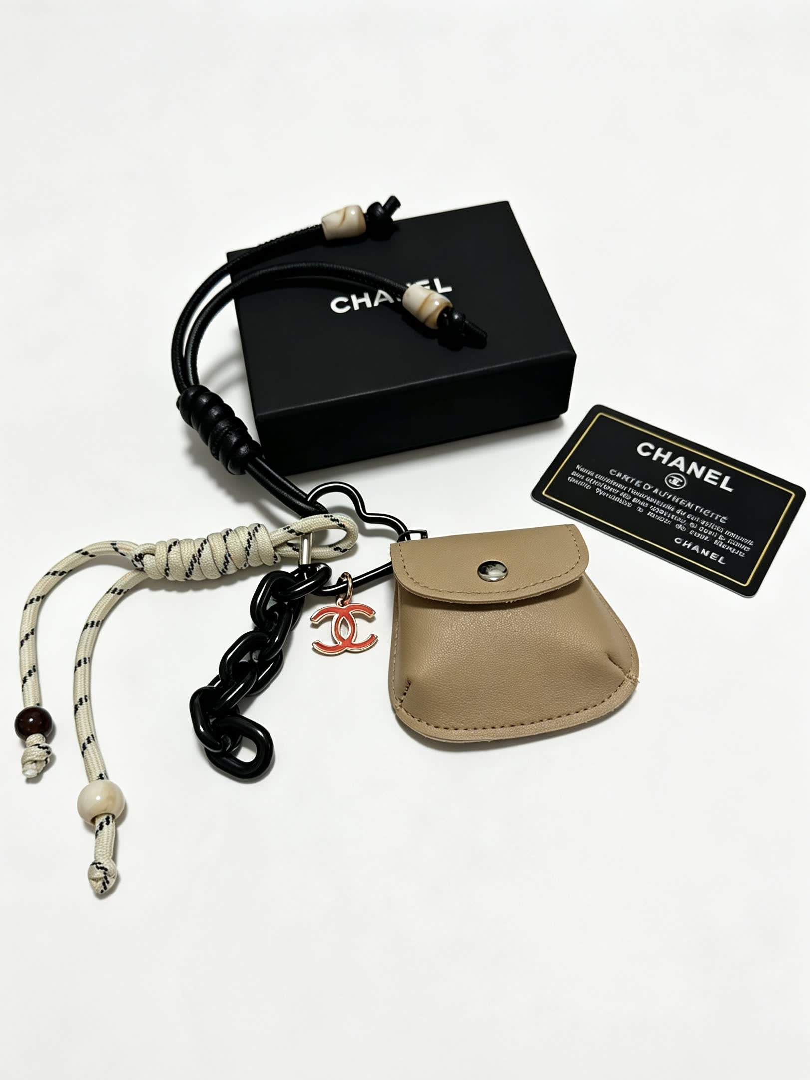 Chanel Keychain with Leather Pouch and Rope Design