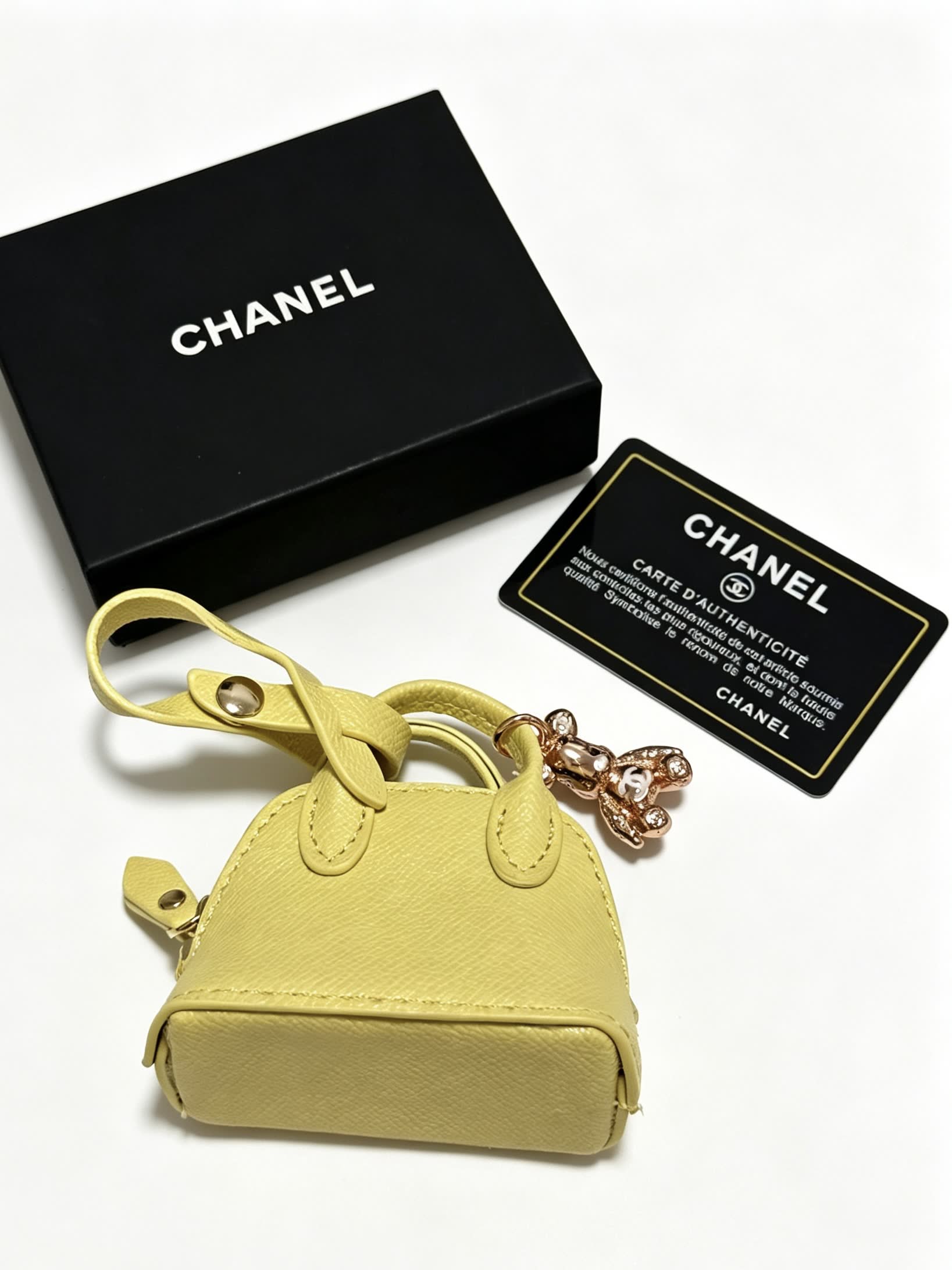 Chanel Yellow Leather Keychain