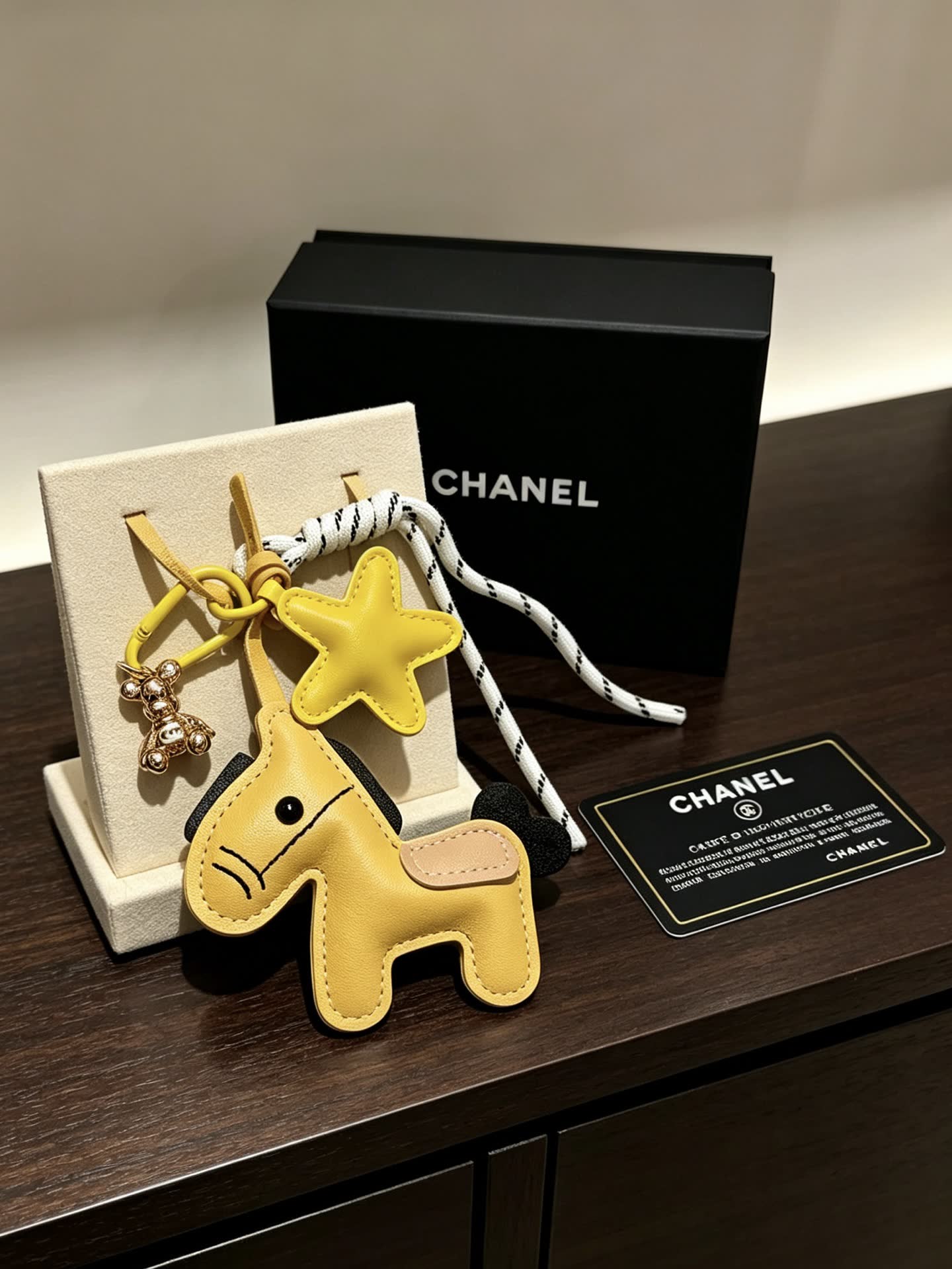 Chanel Leather Keychain with Star and Horse Charm