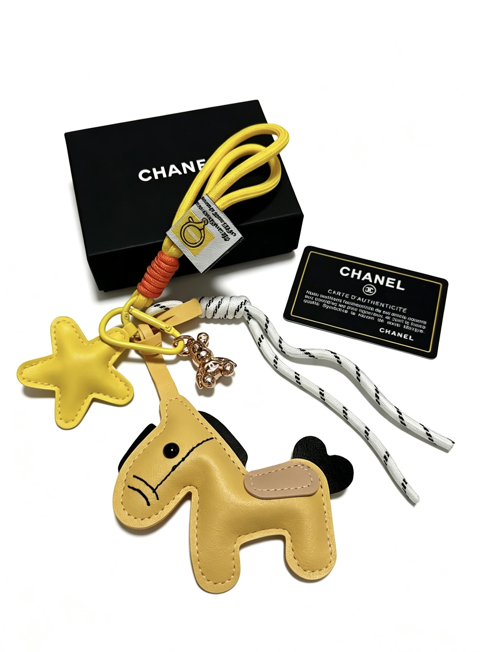 Chanel Leather Keychain with Star and Horse Charm