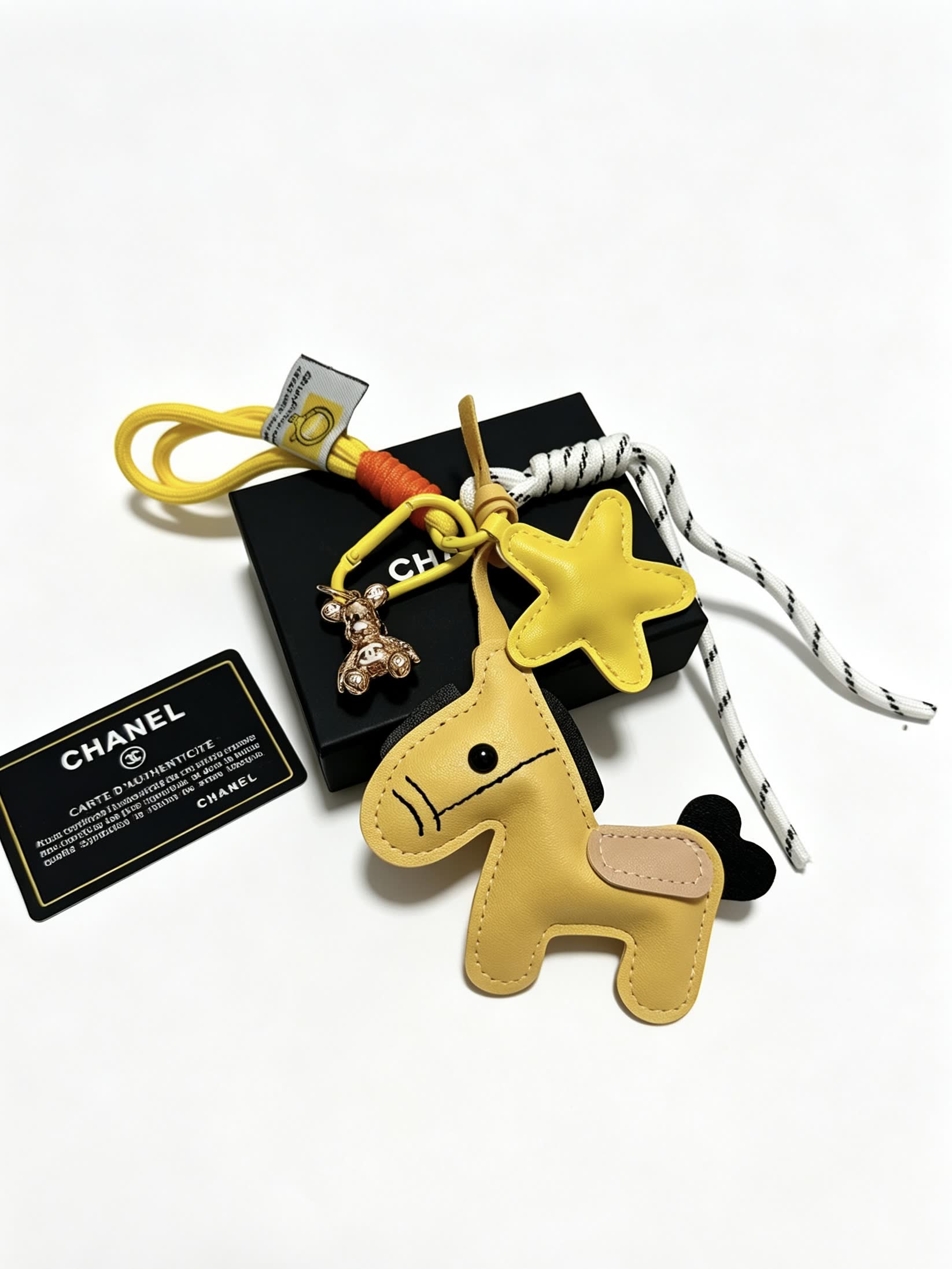 Chanel Leather Keychain with Star and Horse Charm