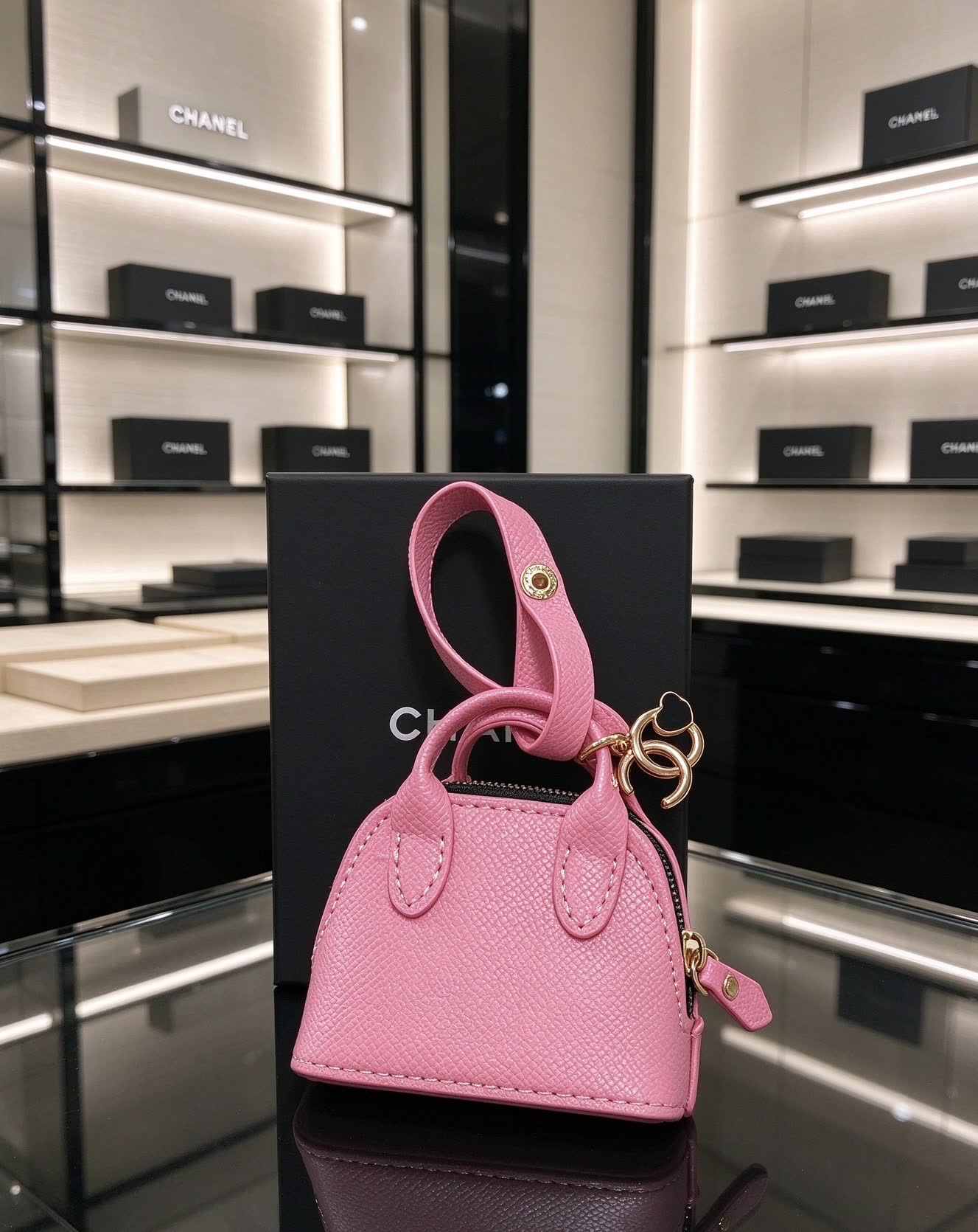 Chanel Pink Leather Keychain