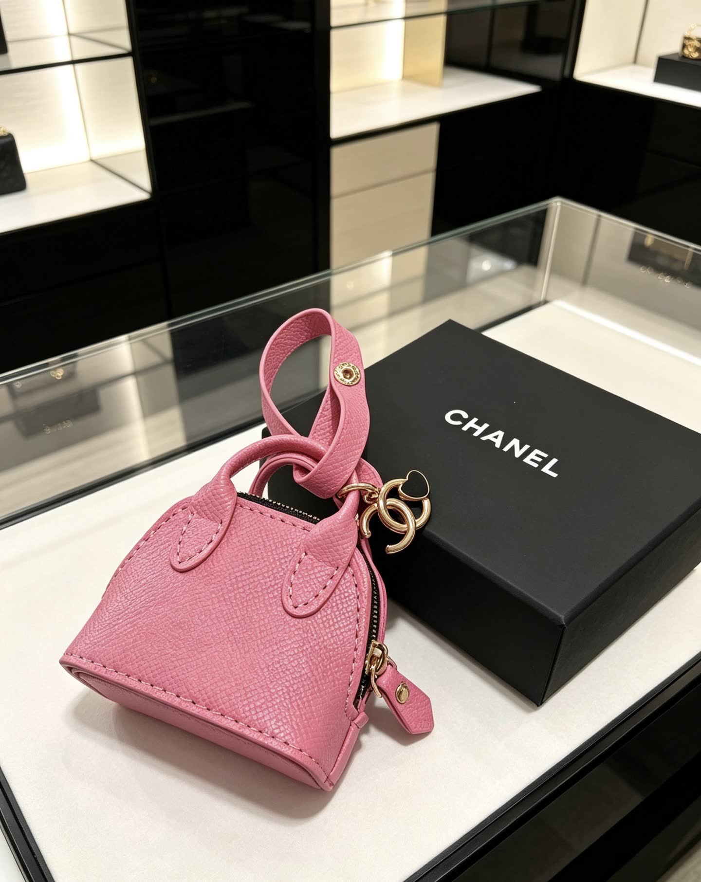 Chanel Pink Leather Keychain