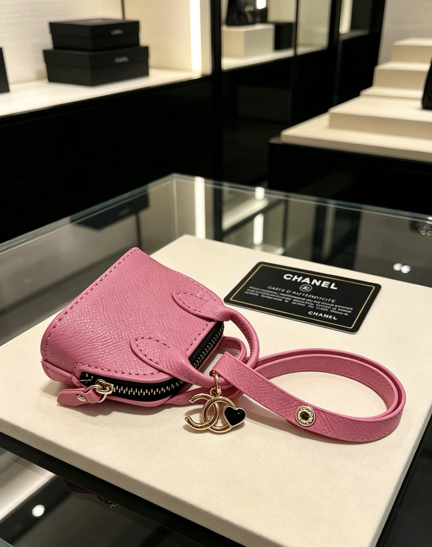 Chanel Pink Leather Keychain