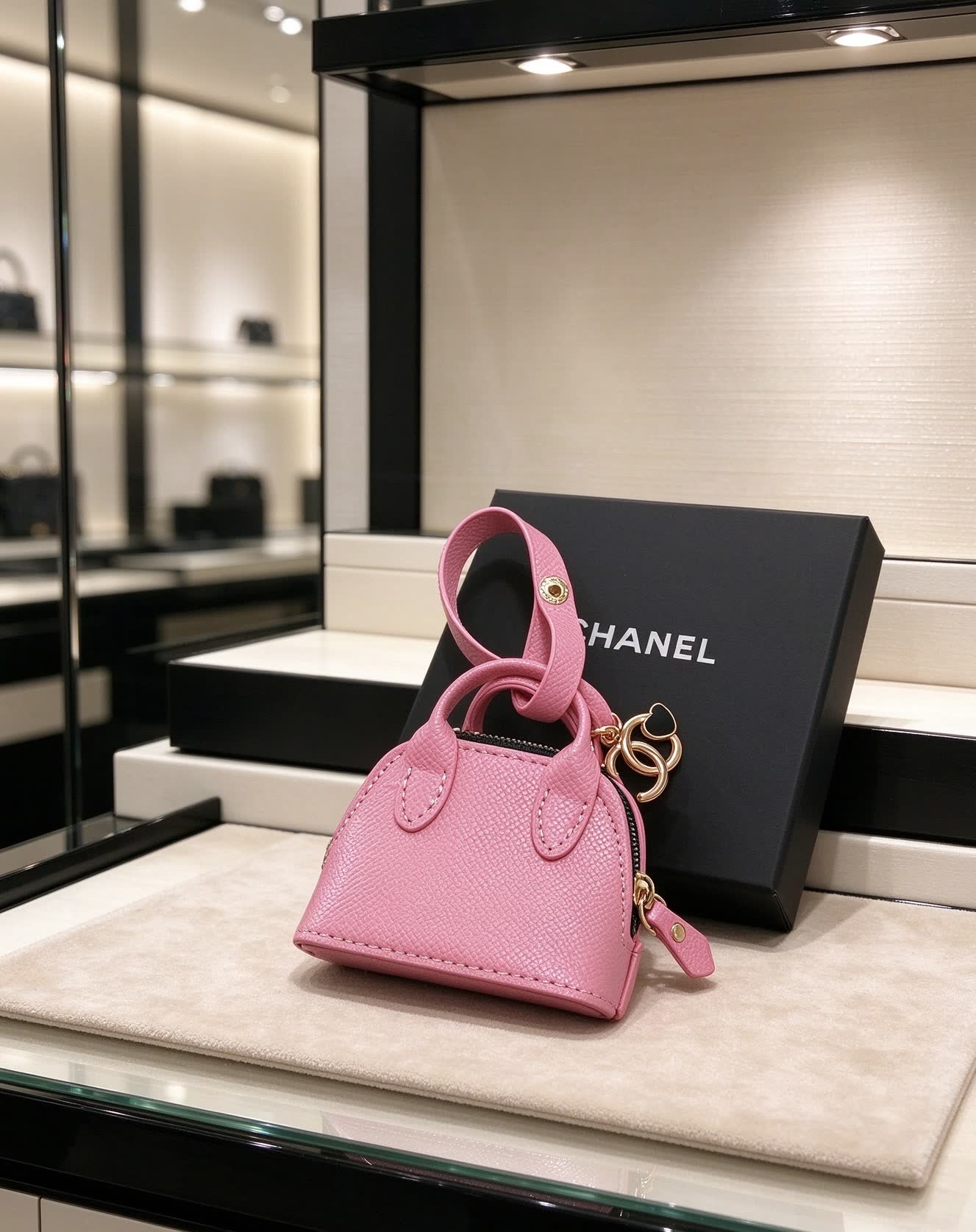 Chanel Pink Leather Keychain