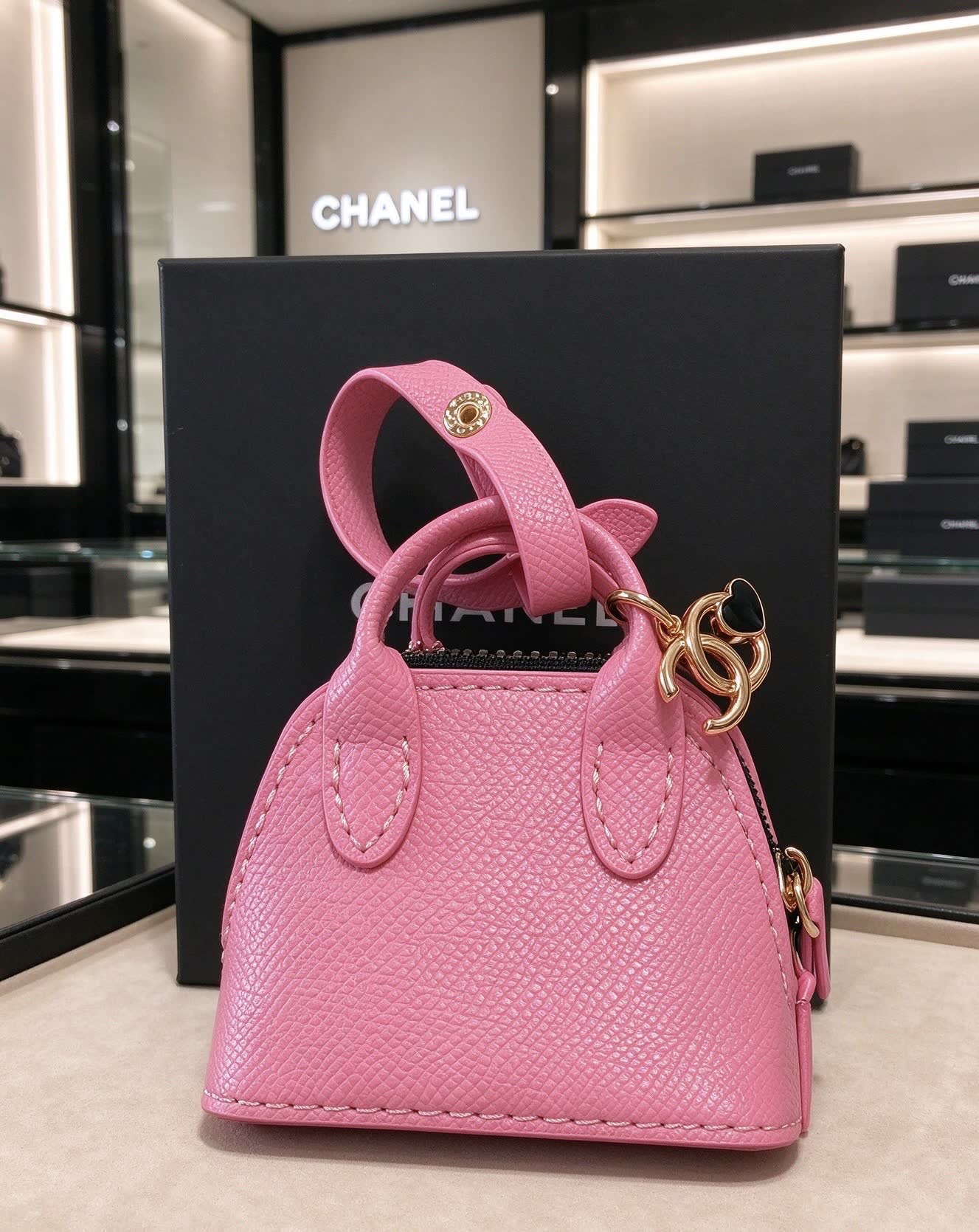 Chanel Pink Leather Keychain