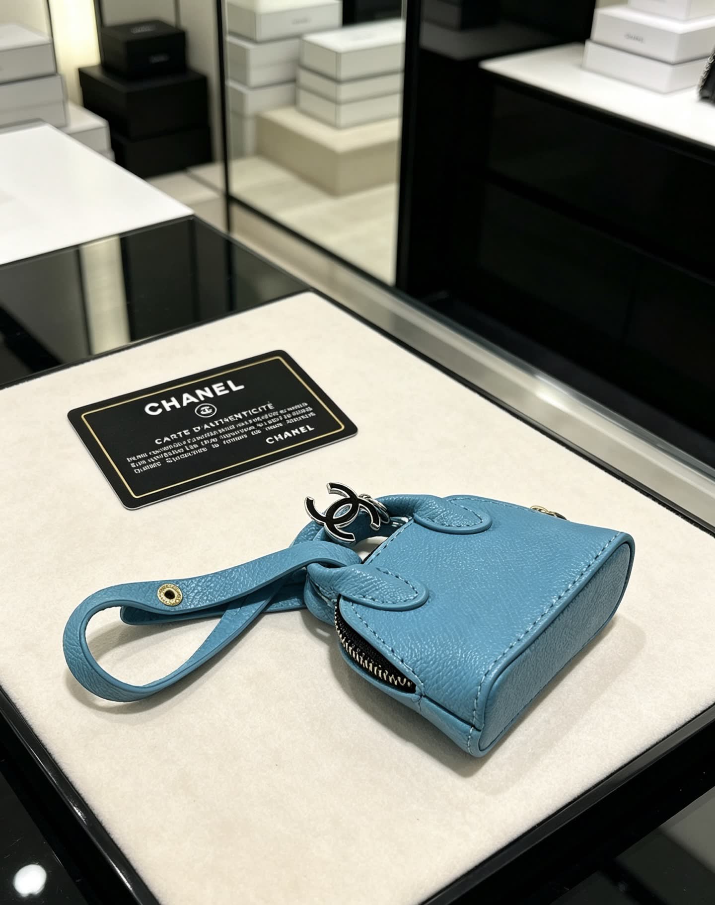 Chanel Blue Leather Keychain Chanel Blue Leather Keychain
