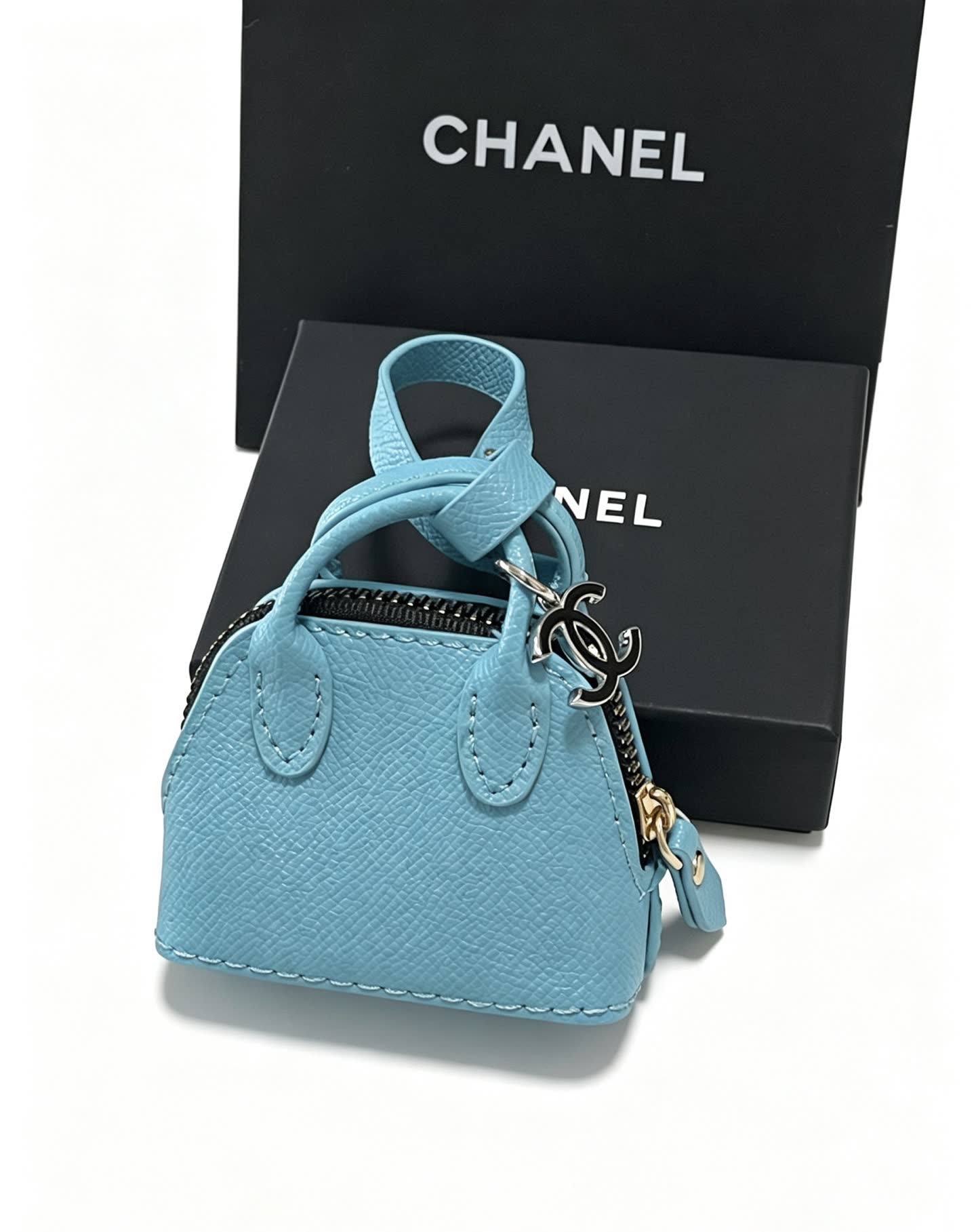 Chanel Blue Leather Keychain