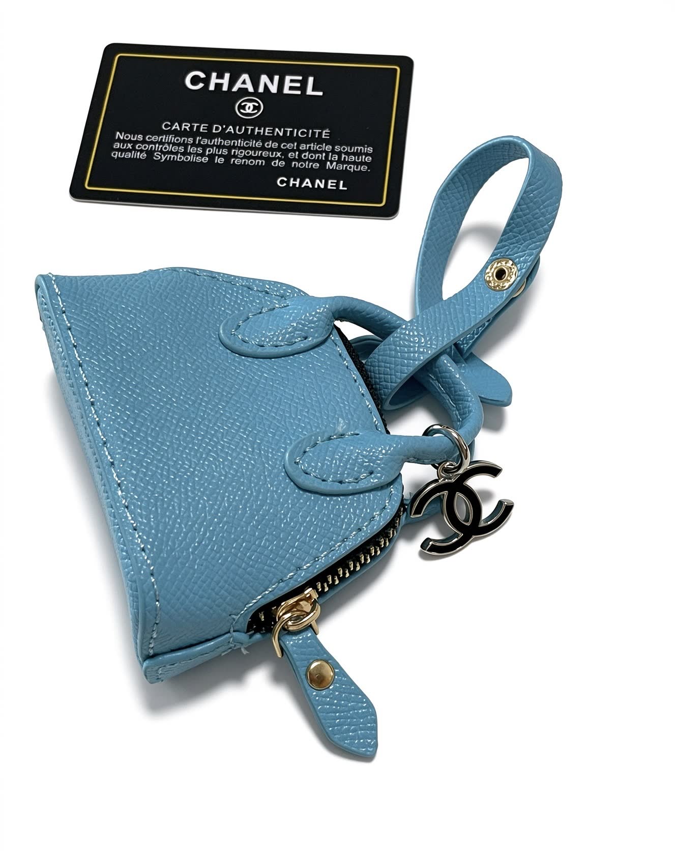 Chanel Blue Leather Keychain