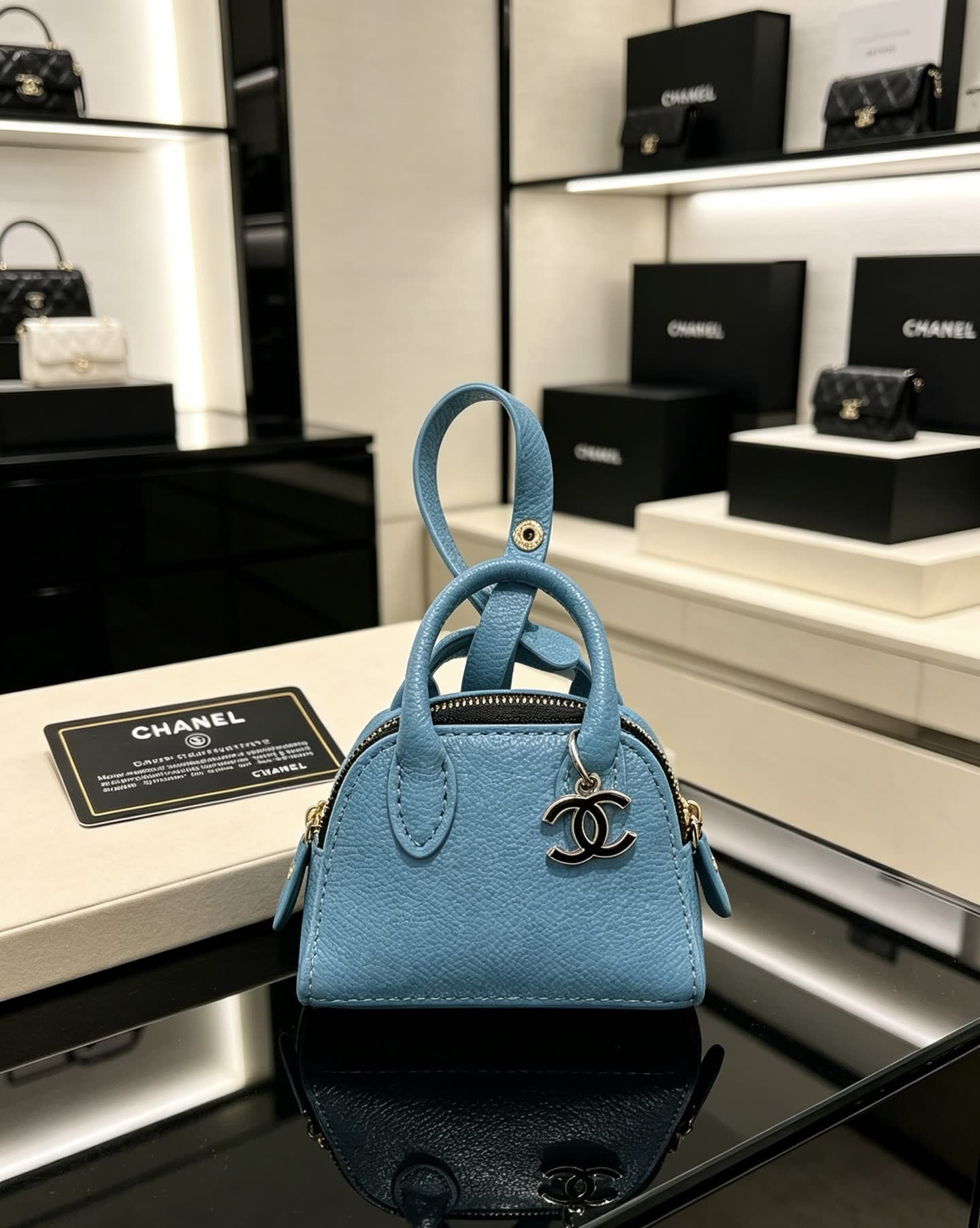 Chanel Blue Leather Keychain