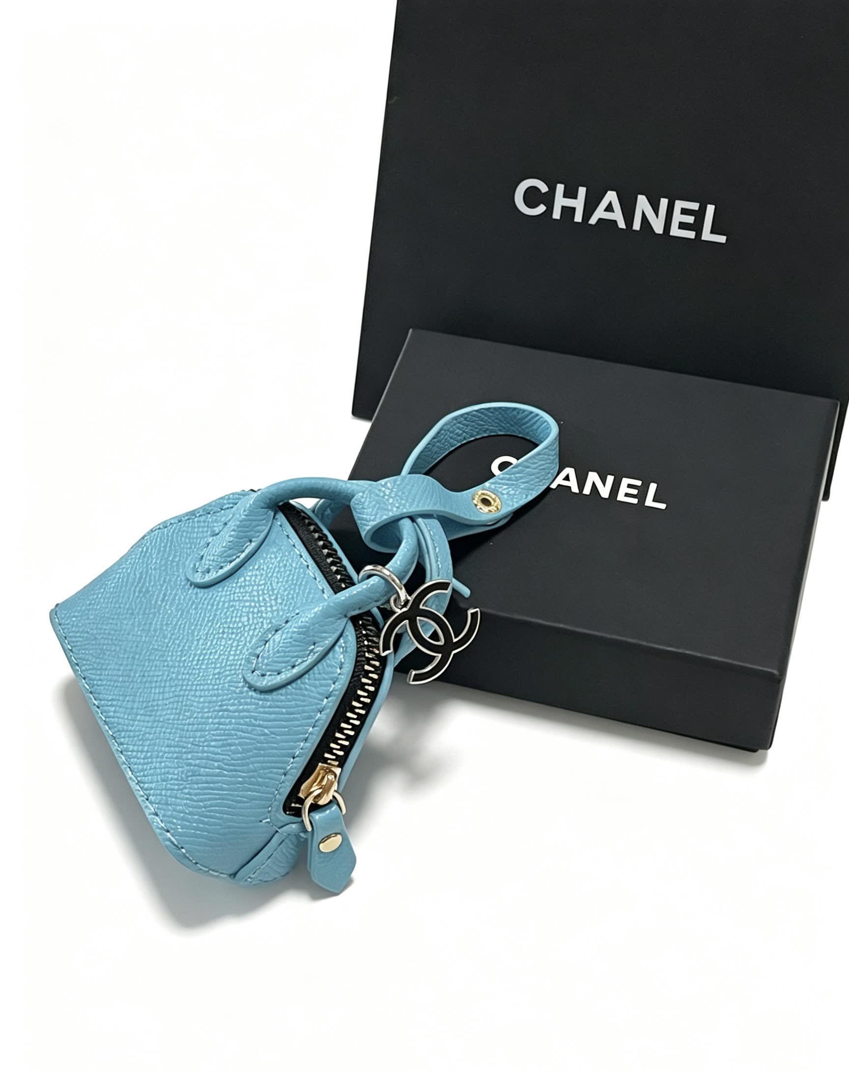 Chanel Blue Leather Keychain