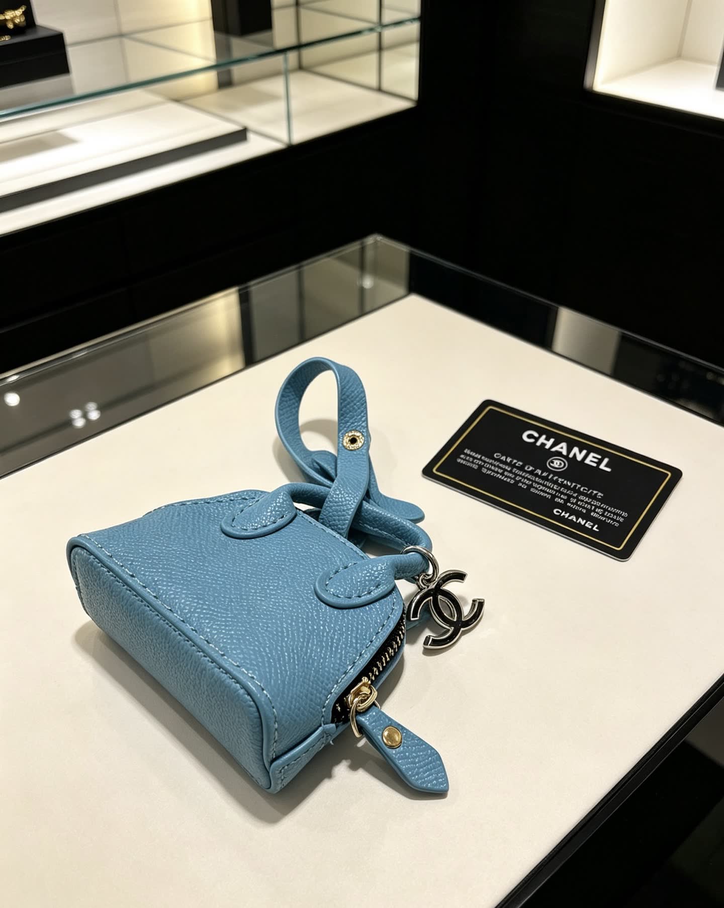 Chanel Blue Leather Keychain